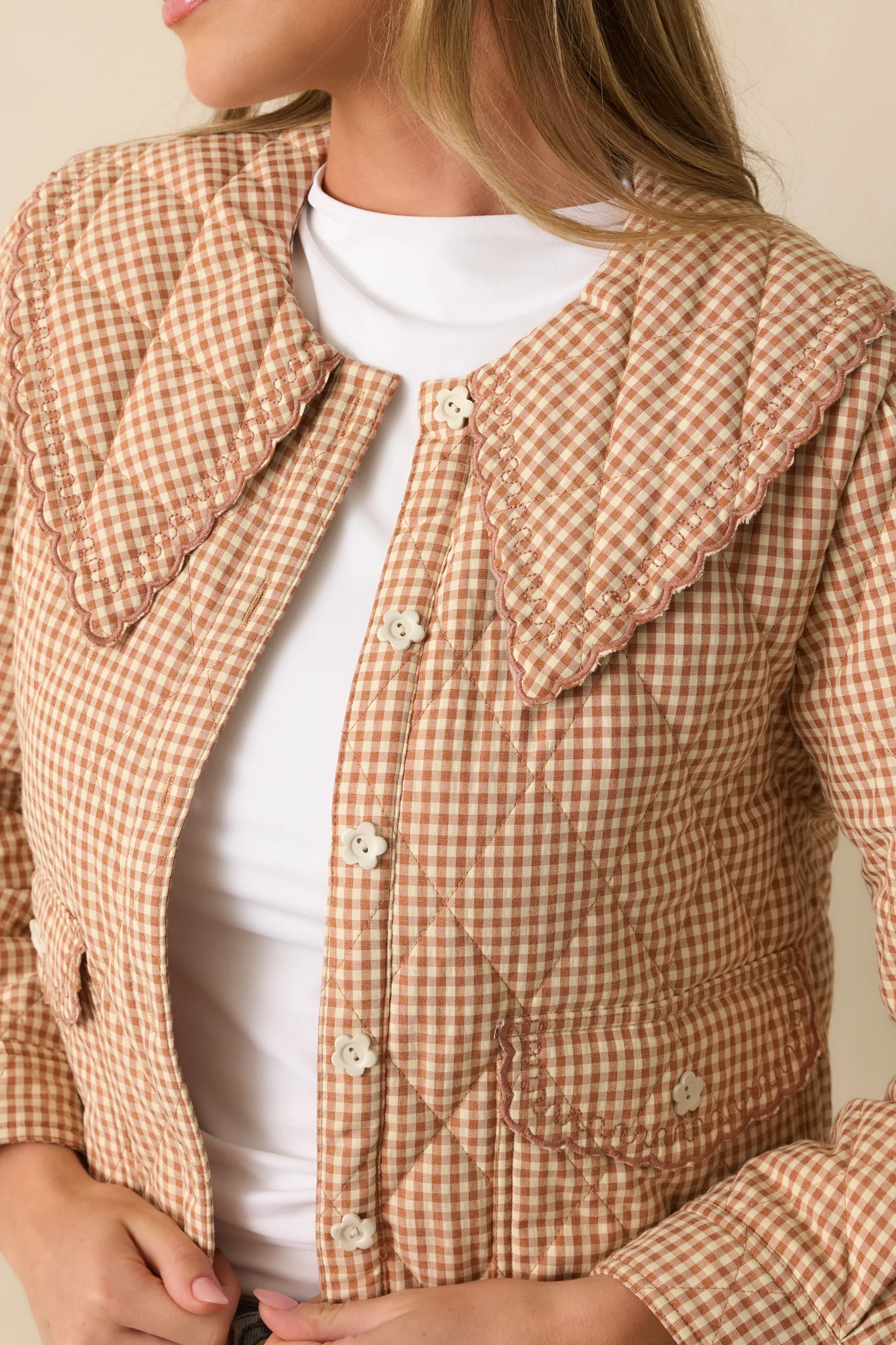 Easier Than You Think Light Rust Gingham Quilted Jacket