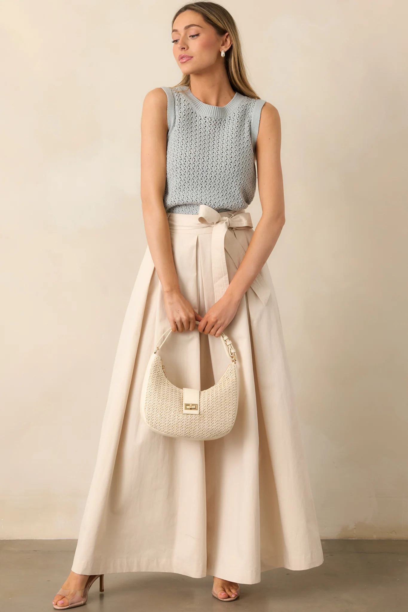 Taking Time Off Ecru Cotton Belted Palazzo Pants