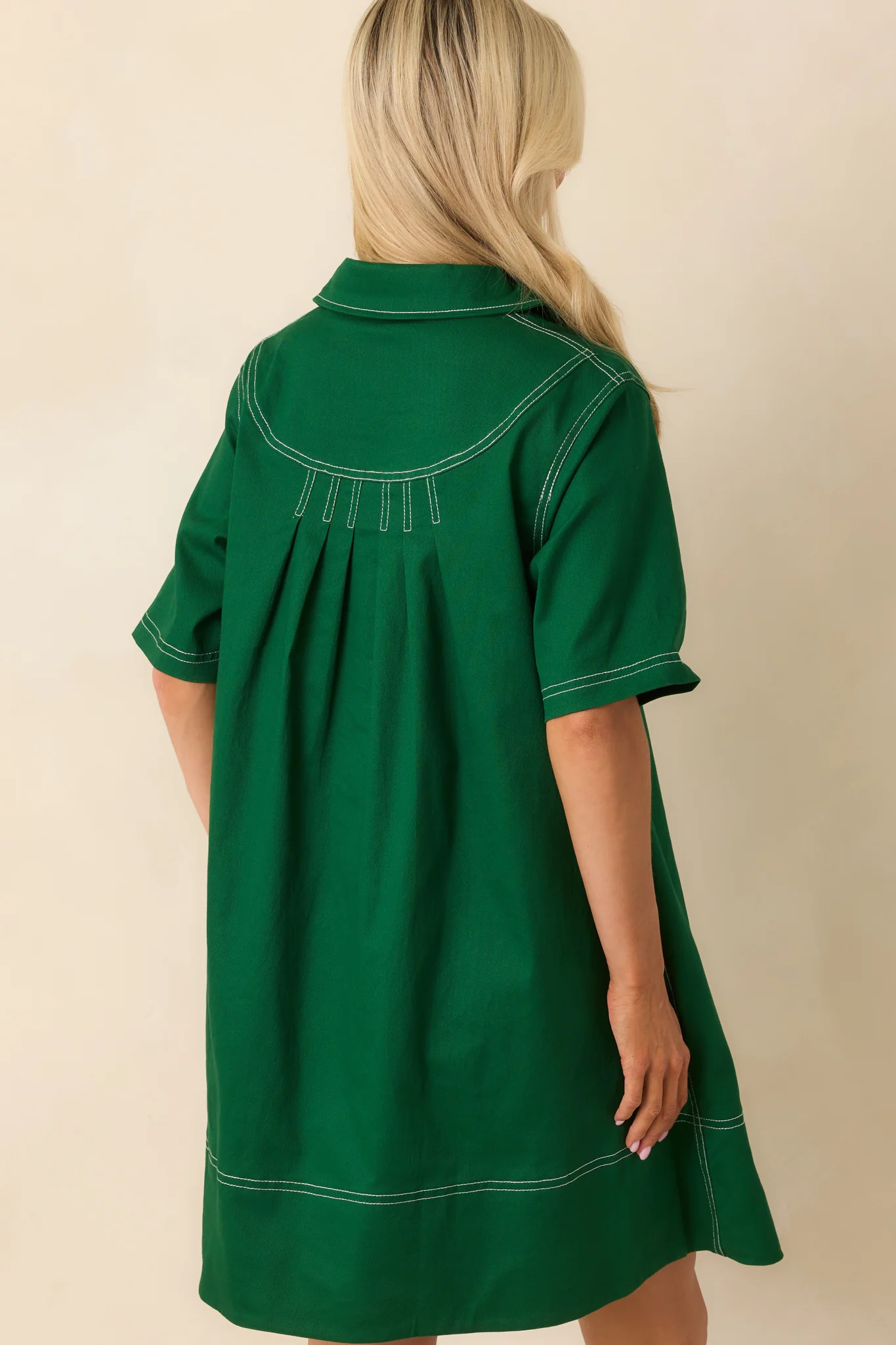 Going The Distance Kelly Green Cotton Mini Shirt Dress