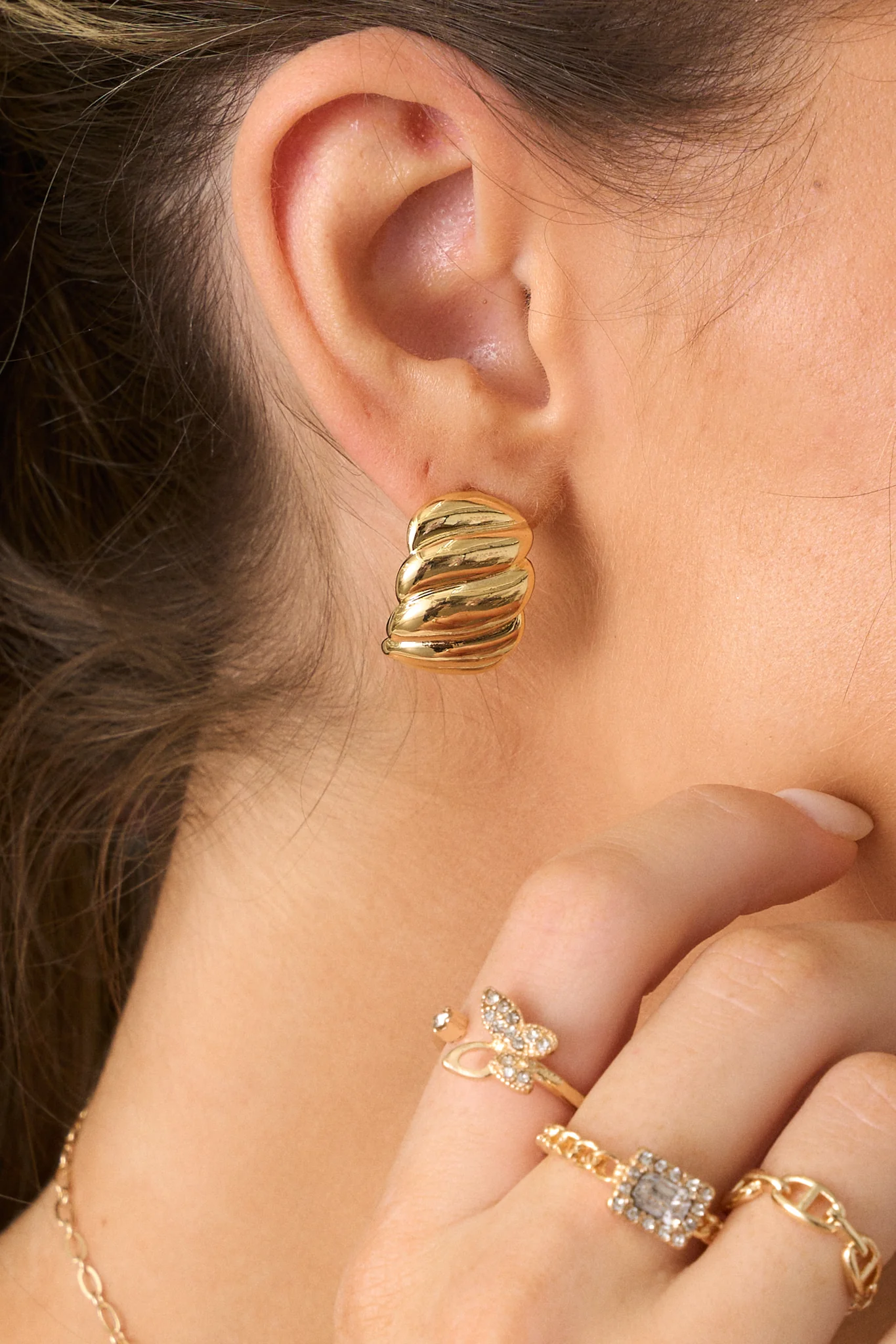 Waves Of Life Gold Textured Earrings