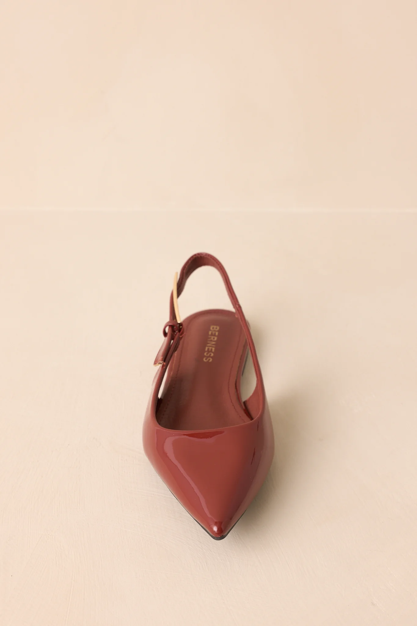 Take Notes Copper Brown Patent Faux Leather Pointed Toe Slingback Flats