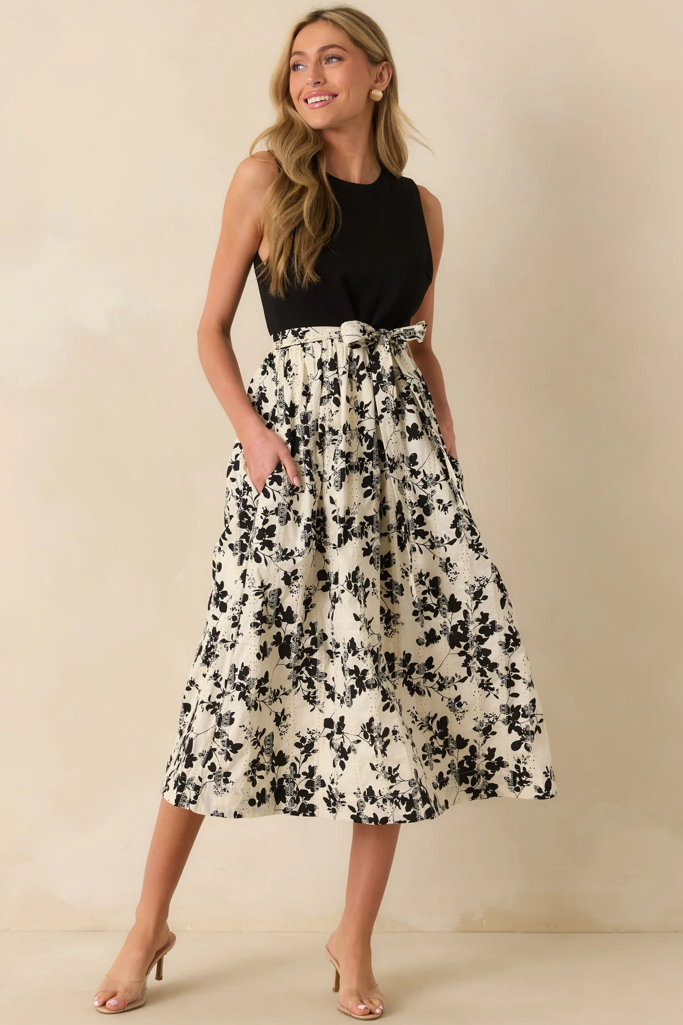 Nothing Left To Chance Black Multi Floral Print Sleeveless Midi Dress
