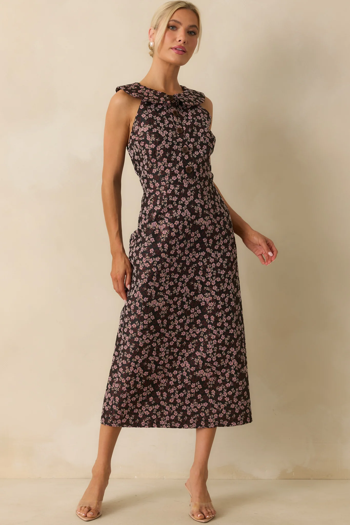 Marked In Time Pink Floral Jacquard Structured Midi Dress