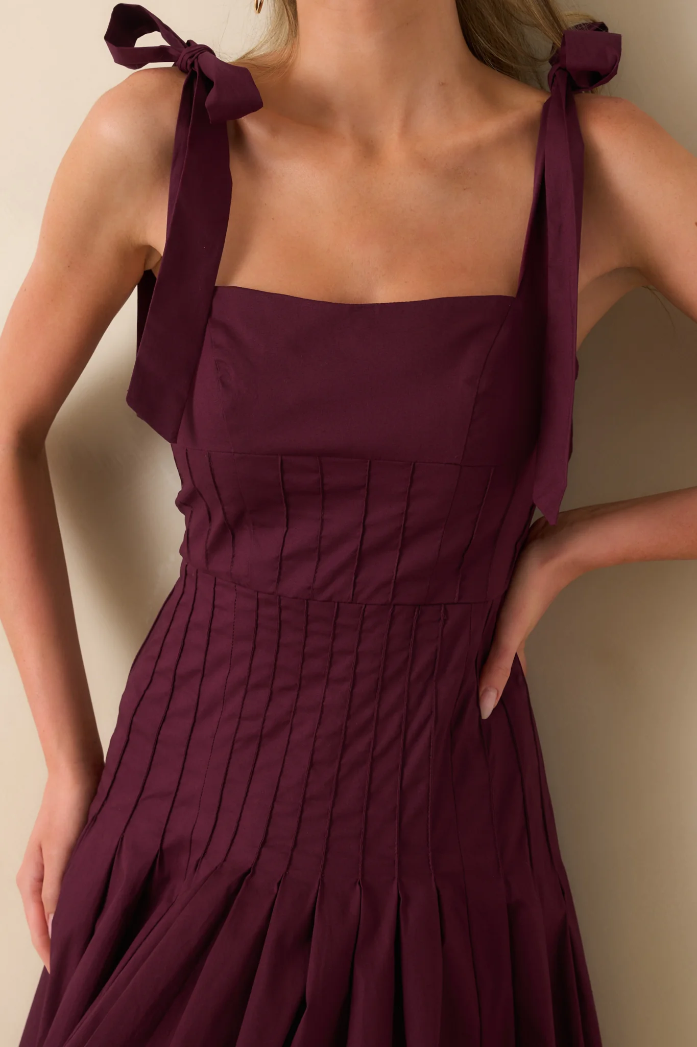 Every Bit of Lovely Sangria Cotton Pleated Drop Waist Midi Dress