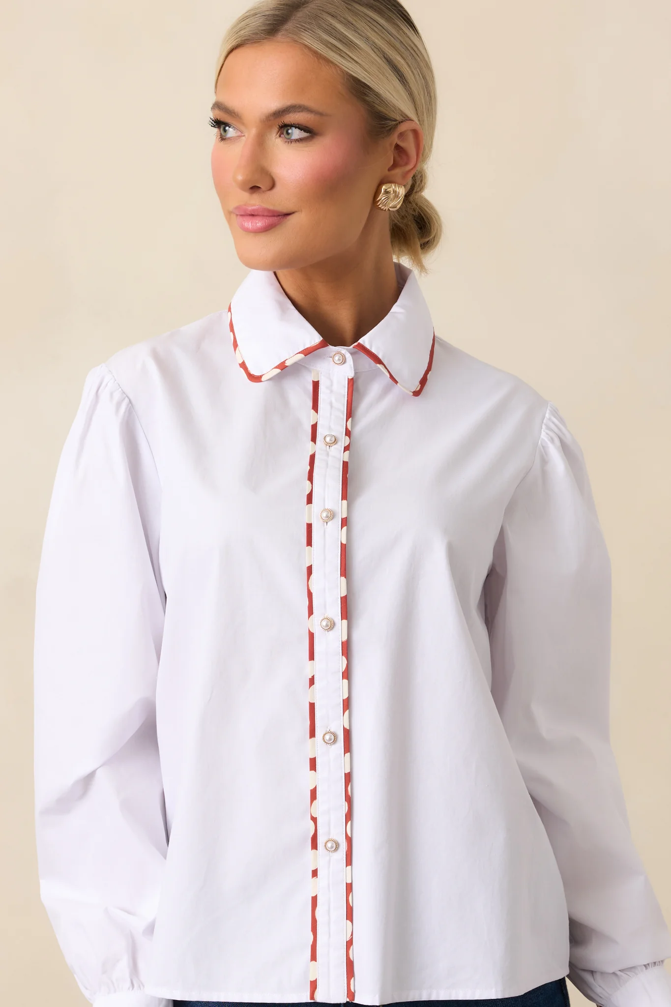 Prosperina Vivian White Cotton Contrast Trim Top