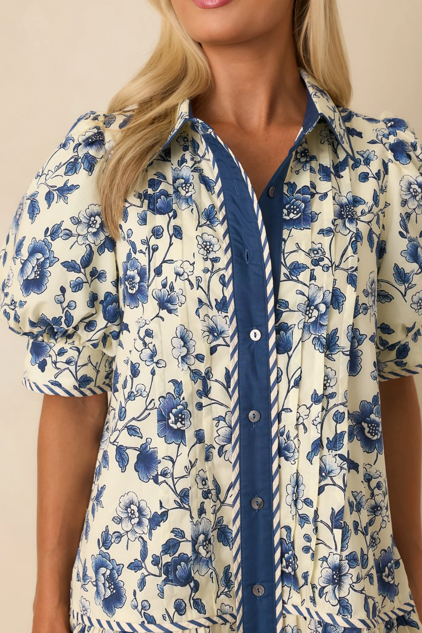 As It Happens Navy Floral Print Cotton Puff Sleeve Mini Dress