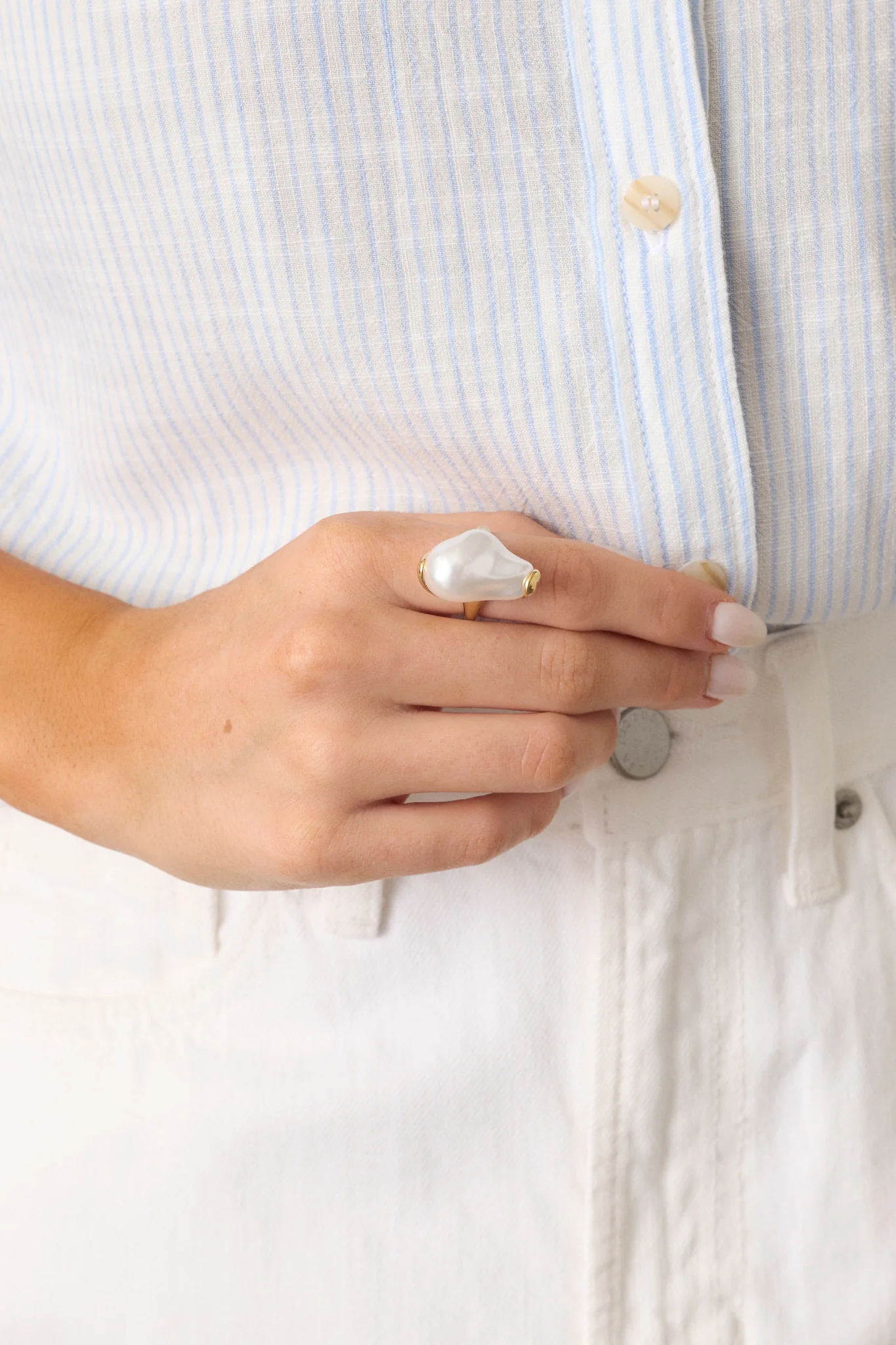 The Sea Calls Gold & Ivory Faux Pearl Ring