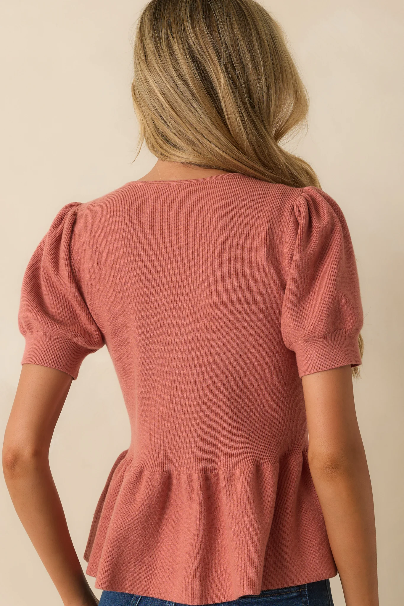 Keeping A Promise Rose Pink Knit Button Up Peplum Top