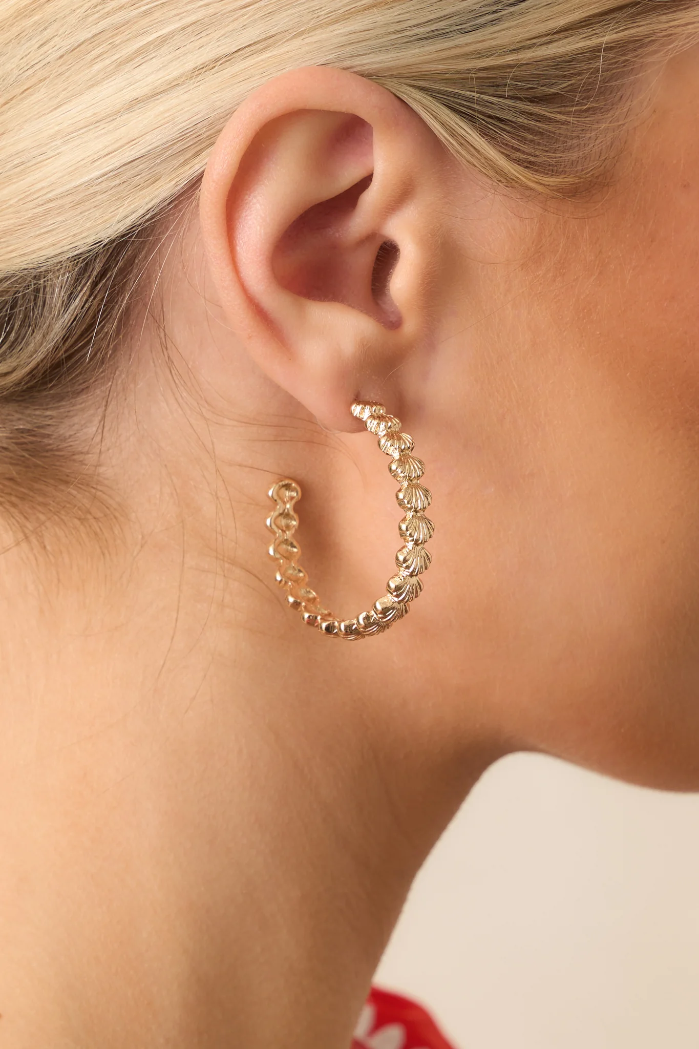 Let The Tide Take It Gold Textured Seashell Hoop Earrings