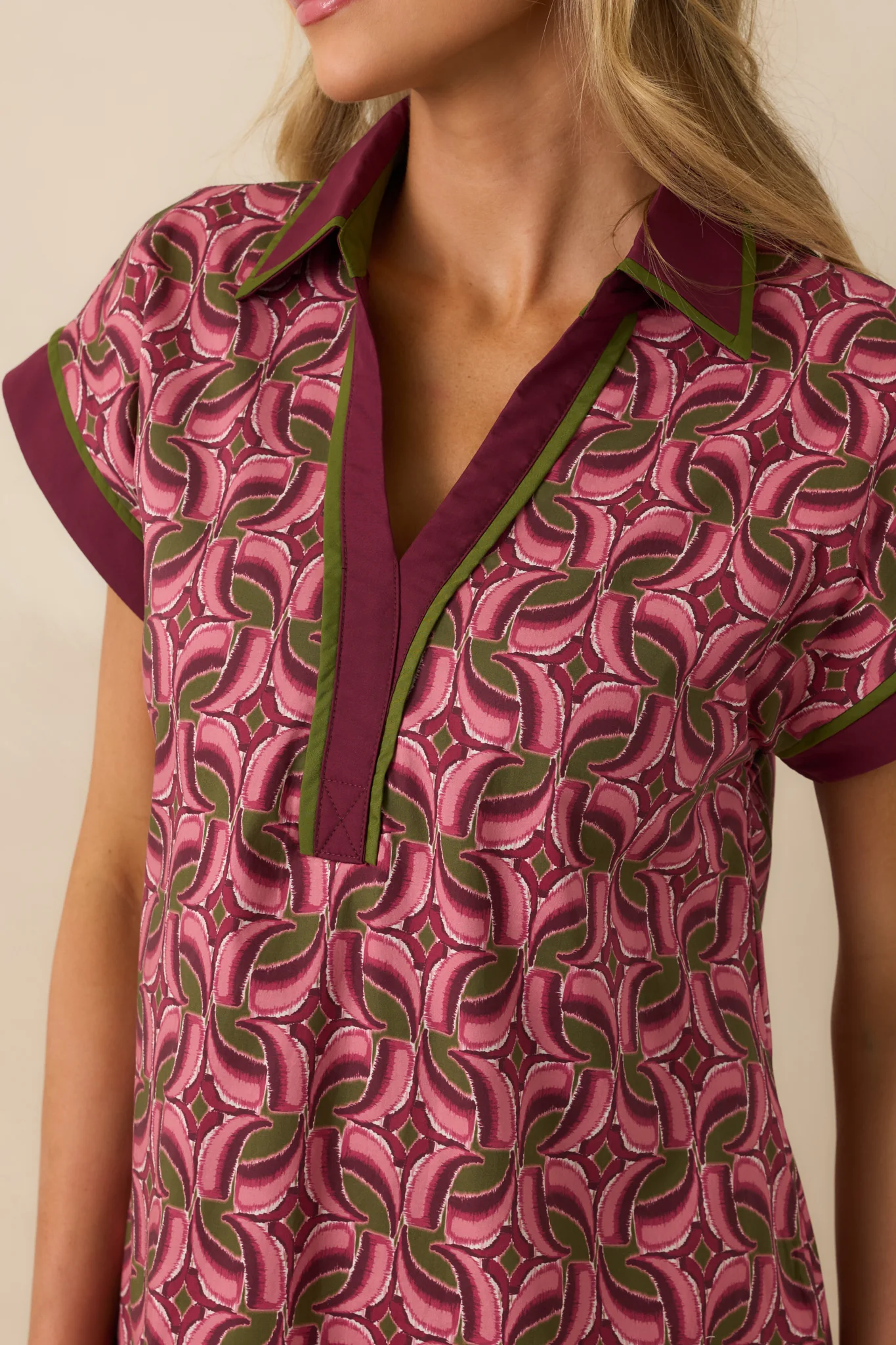 Always Knew It Light Mauve Geometric Print Cotton Mini Dress