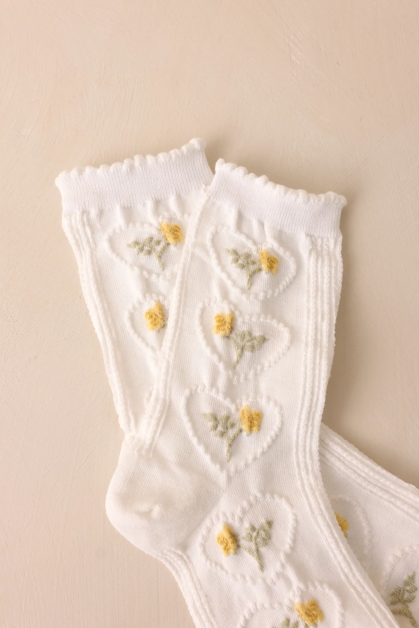 Heart of Eternal Bloom White Floral Crew Socks