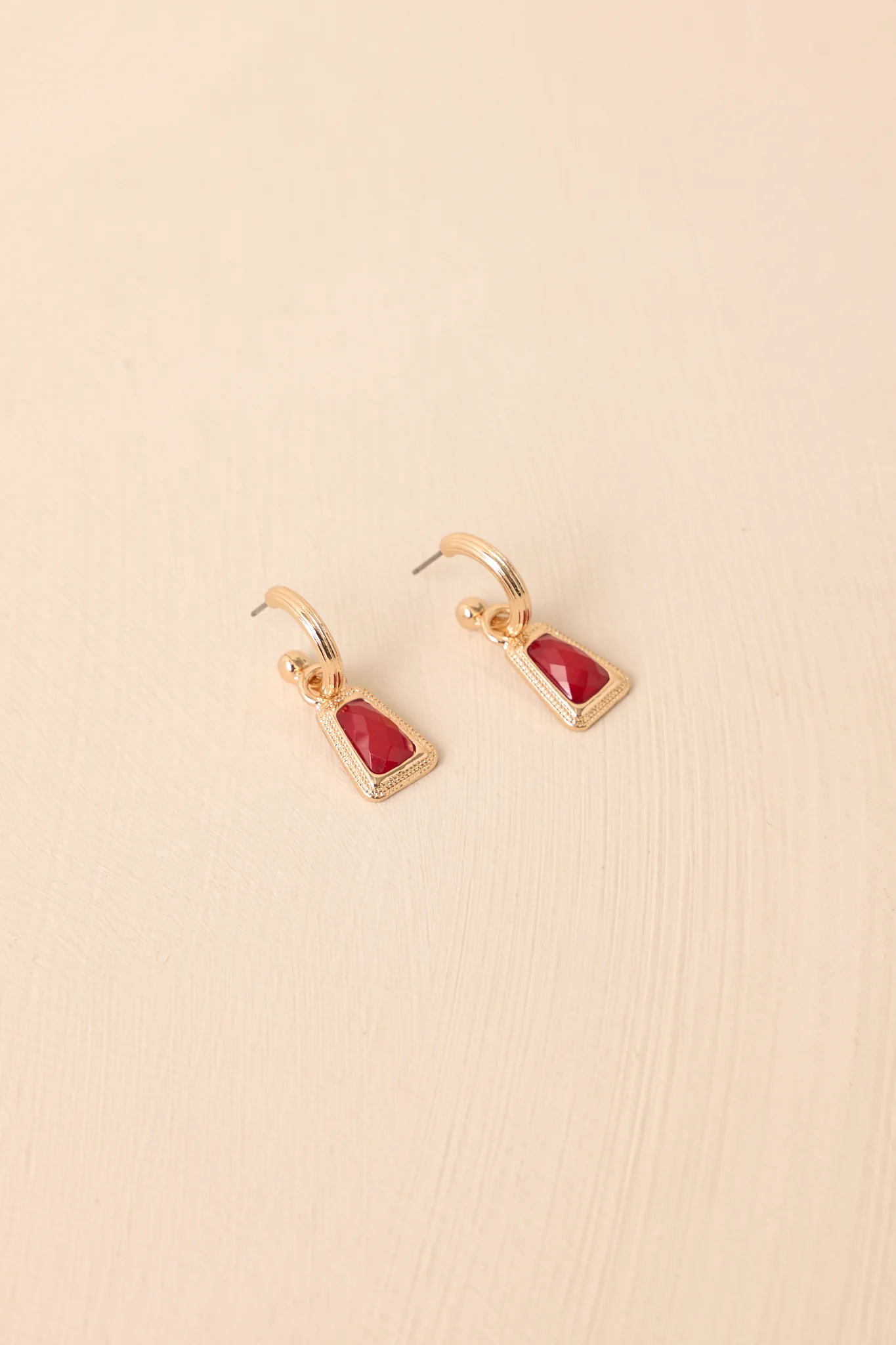 Early Morning Sunrise Gold Textured Red Stone Drop Earrings