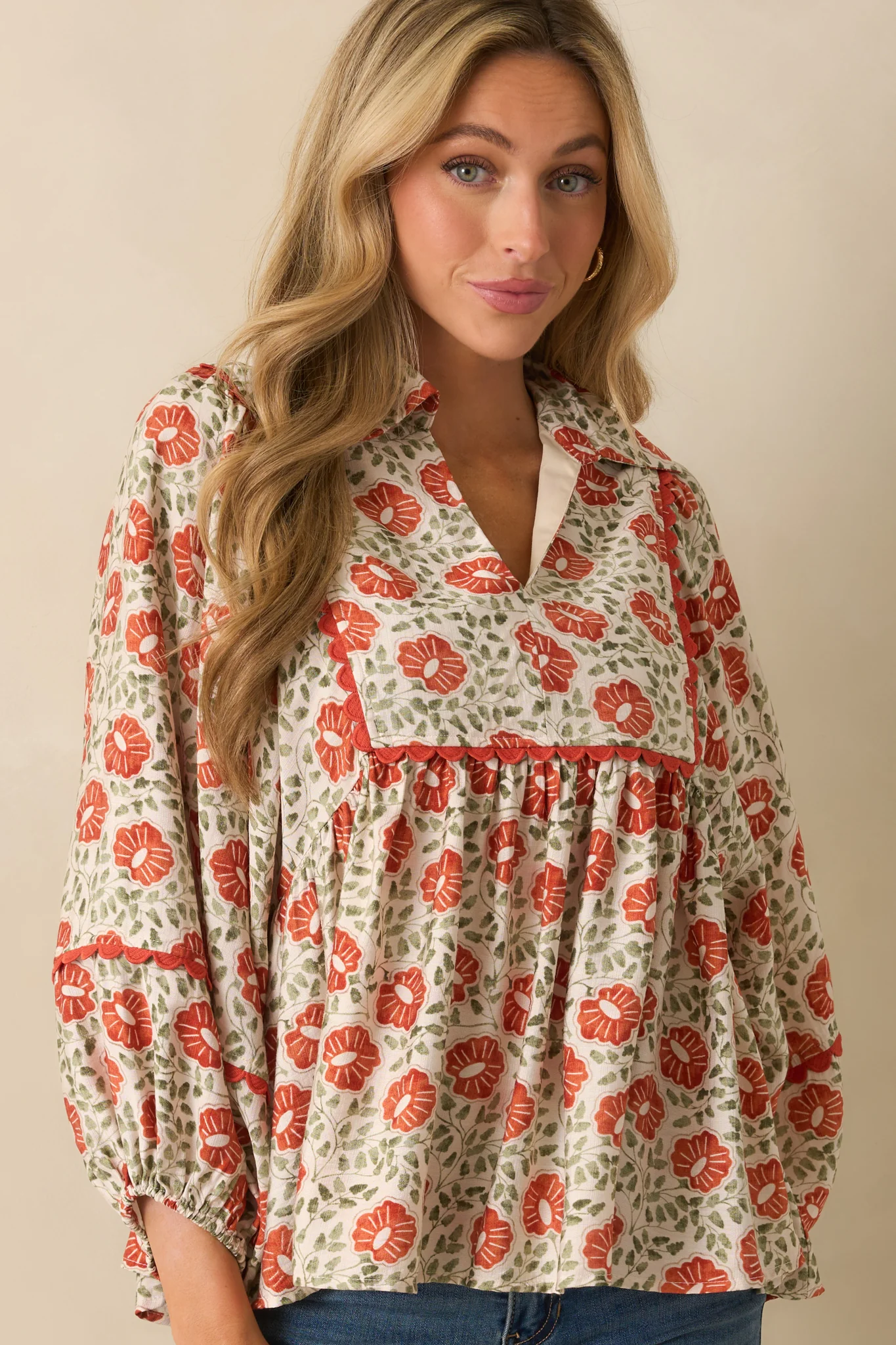 All Yours Burnt Orange Multi Floral Print Top