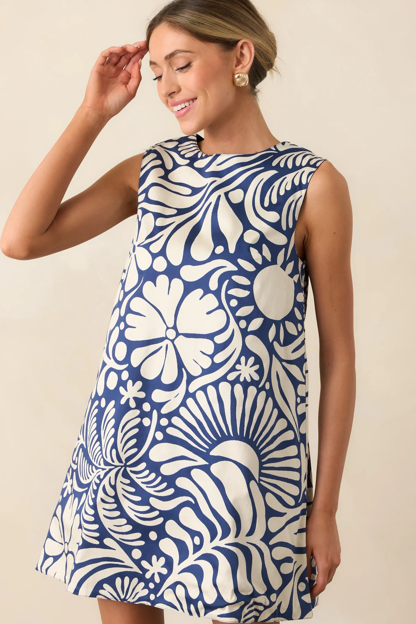 Prosperina Blake Navy Floral Print Cotton Reversible Shift Dress