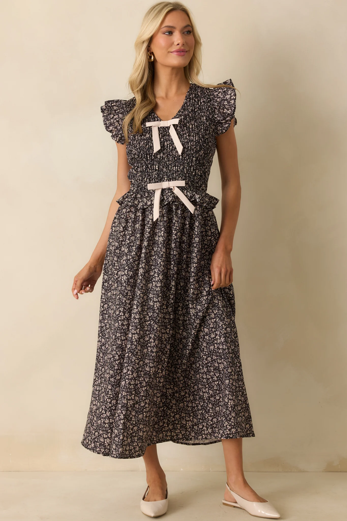All Signs Point Here Black Floral Print Flutter Sleeve Maxi Dress