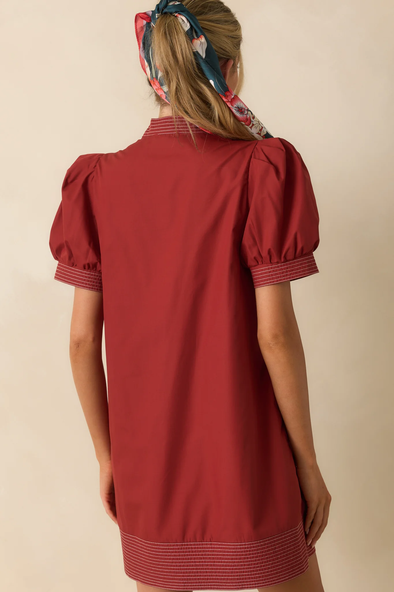 Took The Right Turn Brick Red Cotton Puff Sleeve Mini Dress