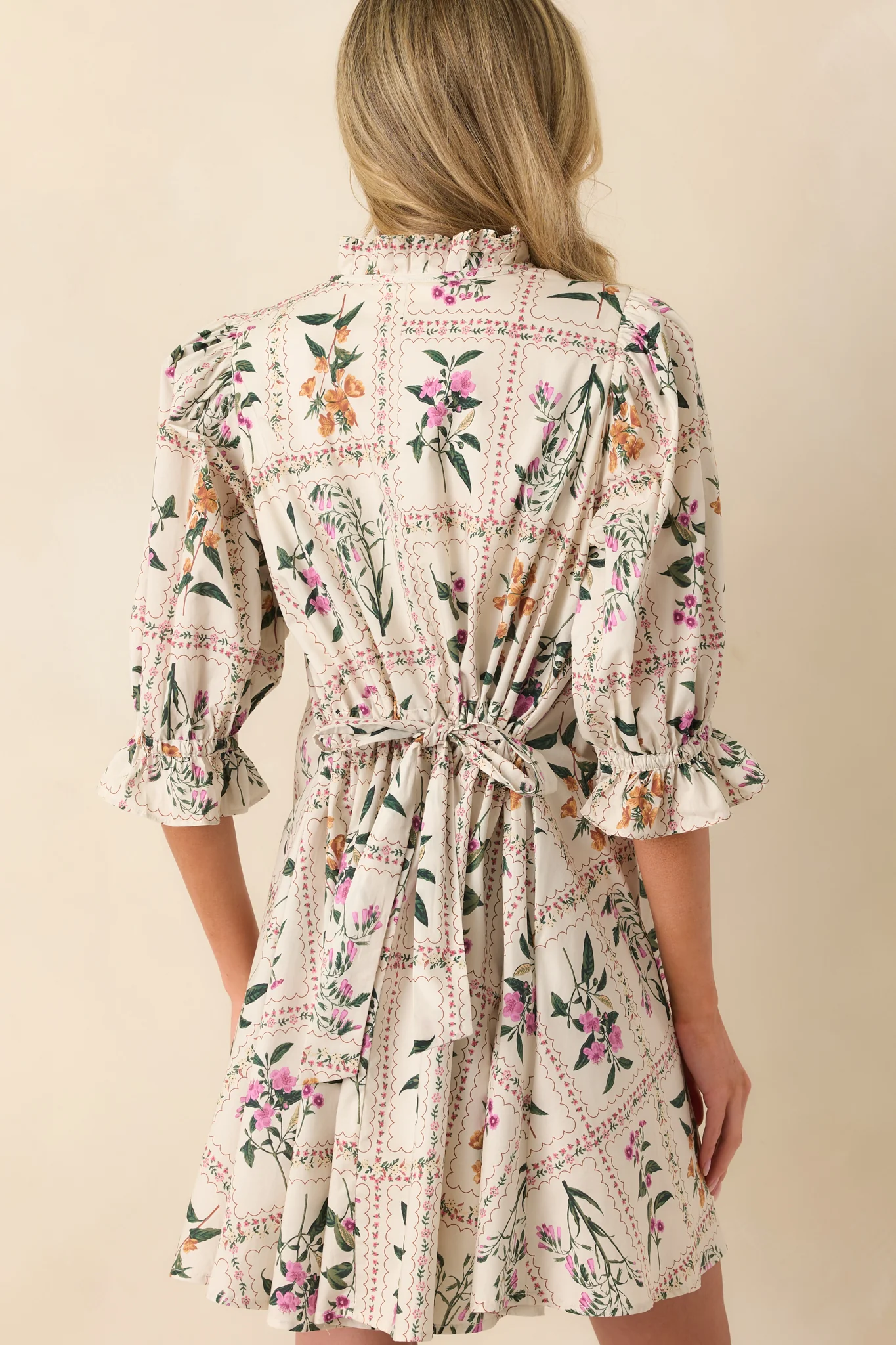 Do It Just For You Ivory Multi Floral Print Cotton Mini Dress