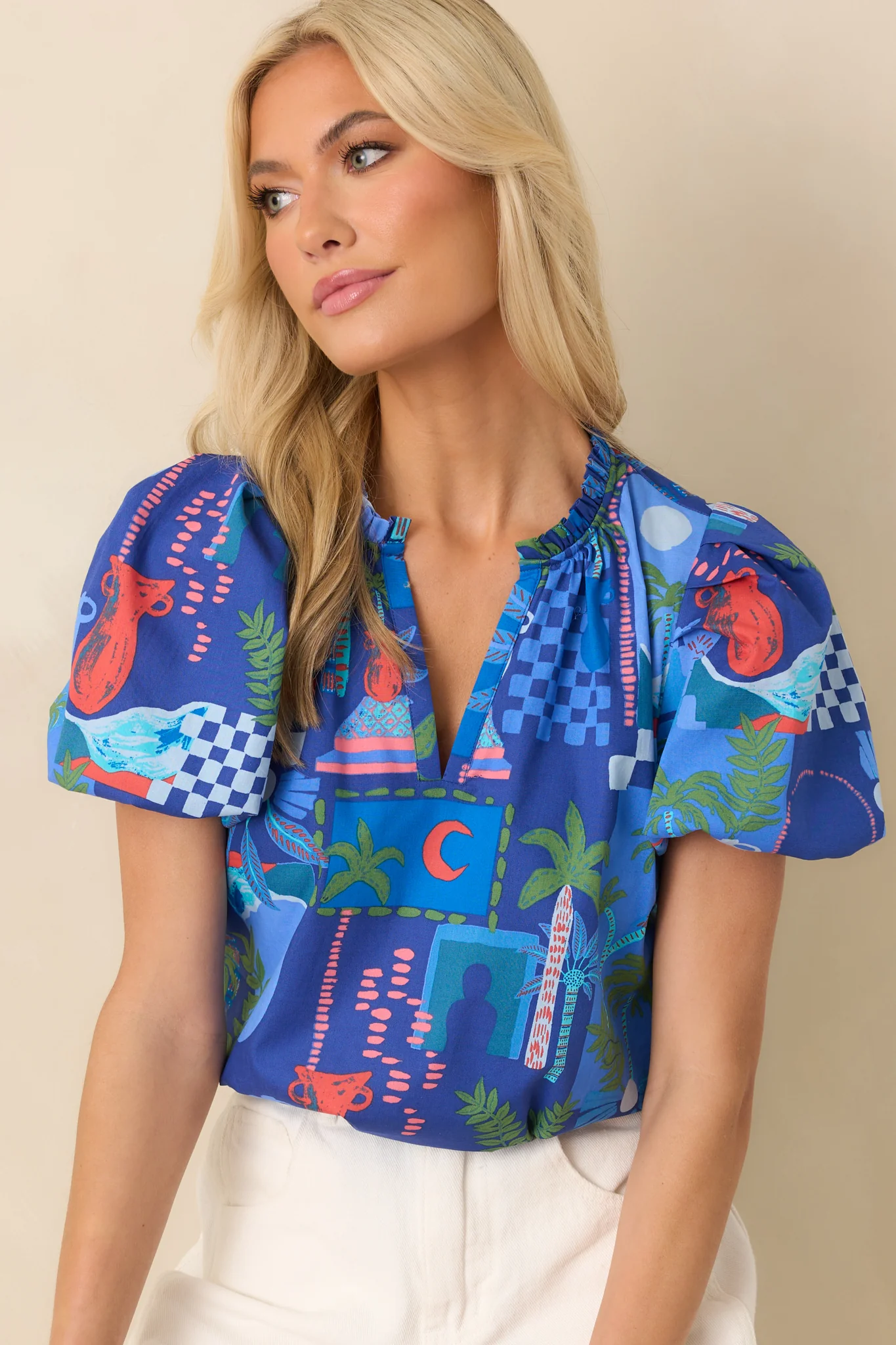 Doing My Own Thing Cobalt Blue Tropical Print Cotton Top