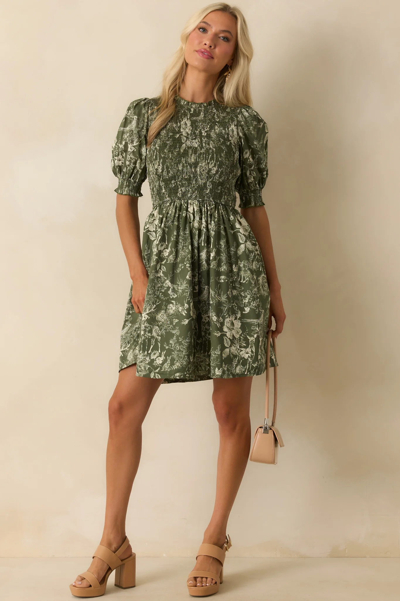 Kind Of Her Thing Green Multi Print Toile Cotton Mini Dress