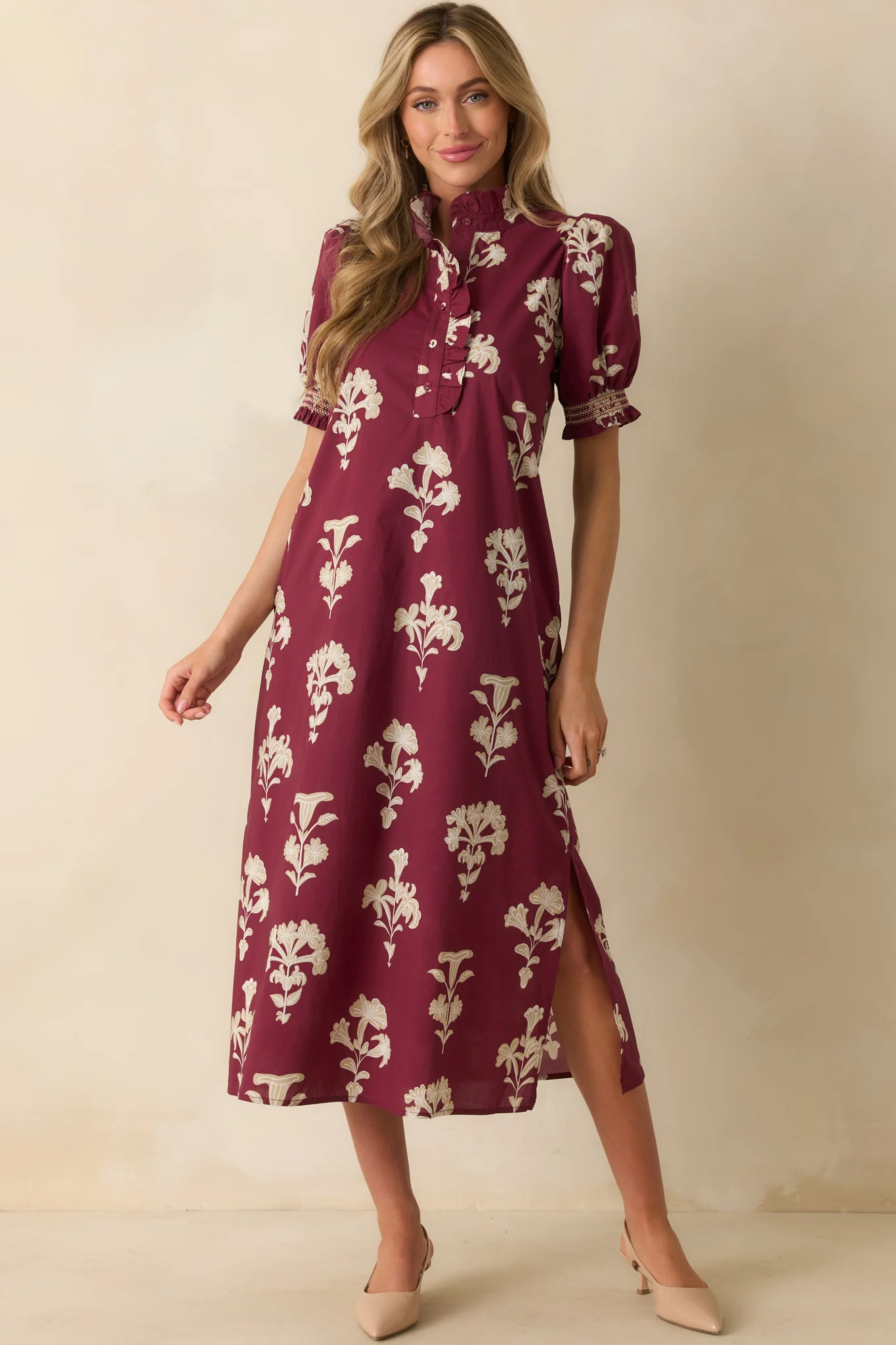 To Say The Least Wine Red Floral Print Cotton Maxi Dress