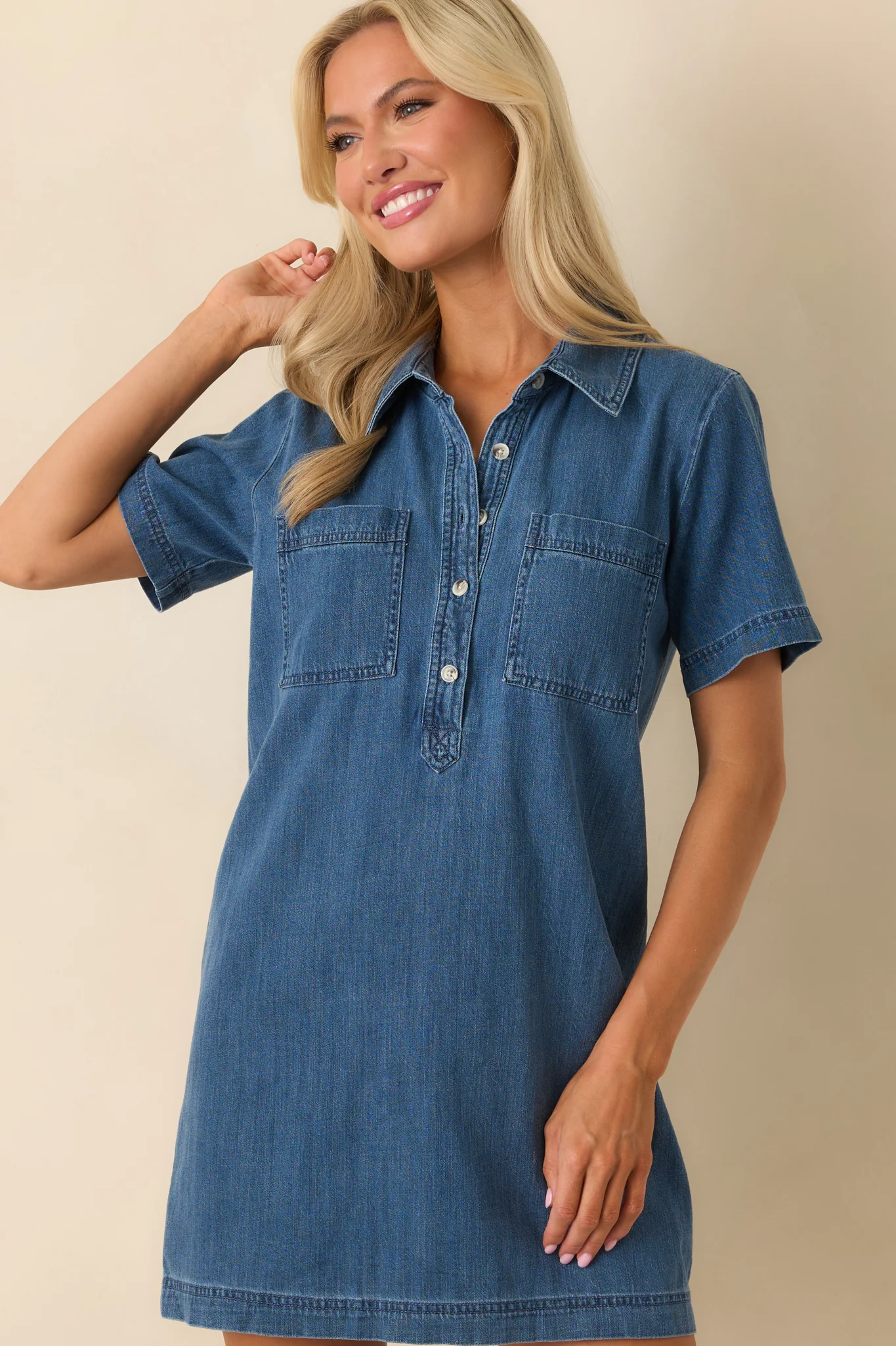 Z Supply Medium Wash Cotton Kellie Denim Mini Dress