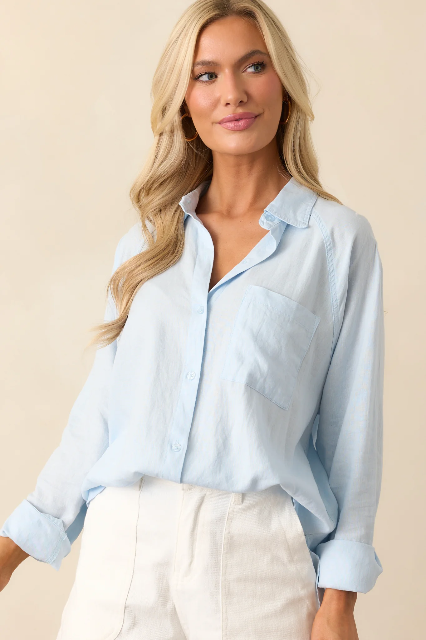 Z Supply Salt Water Blue Perfect Linen Top