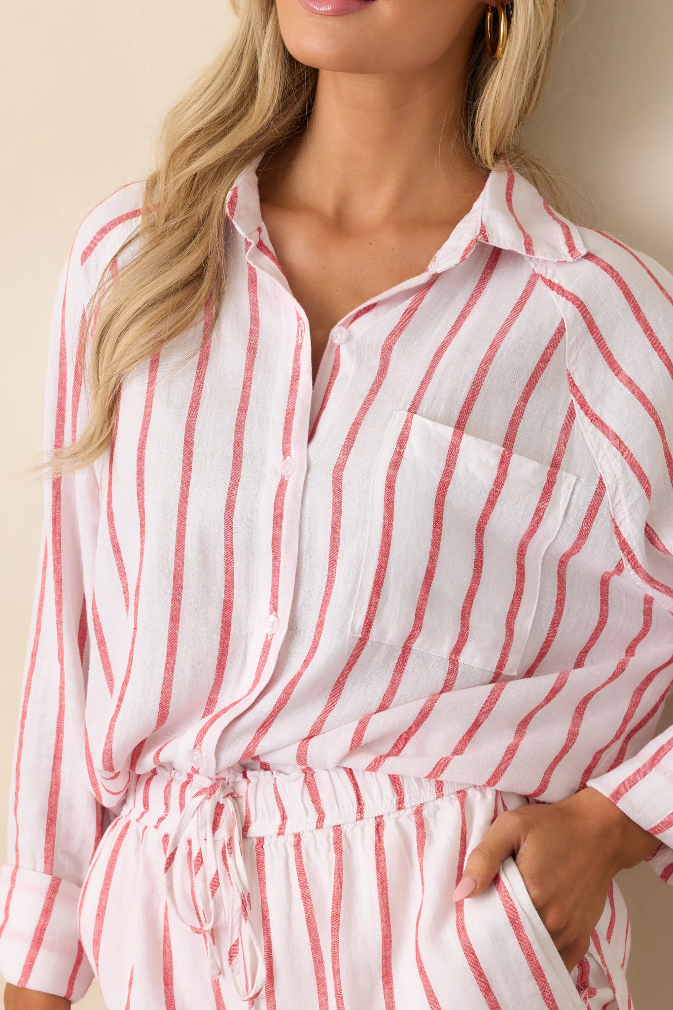Z Supply Red Perfect Linen Stripe Top