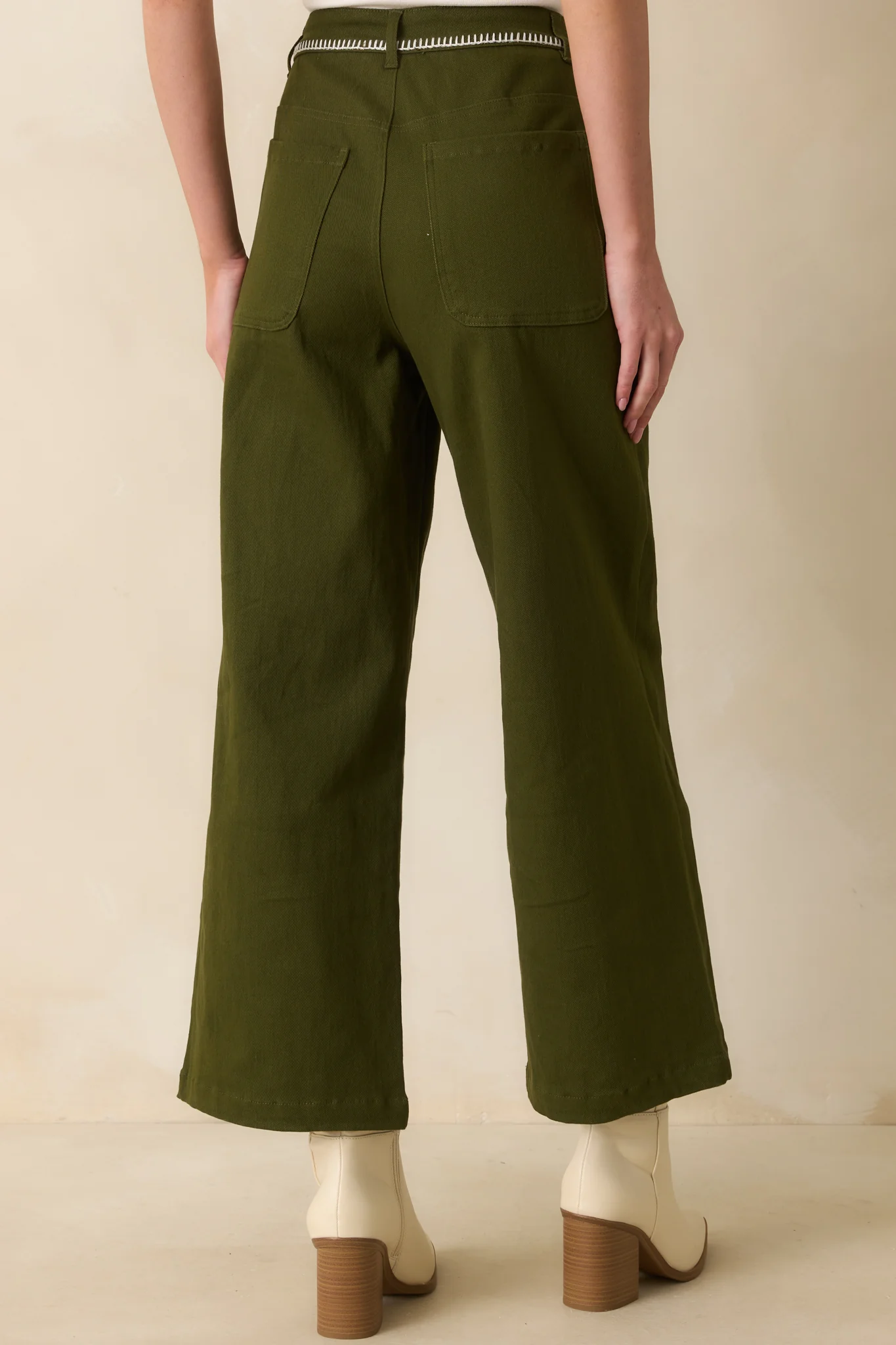 In The Right Place Olive Green Cotton Denim Wide Leg Jeans
