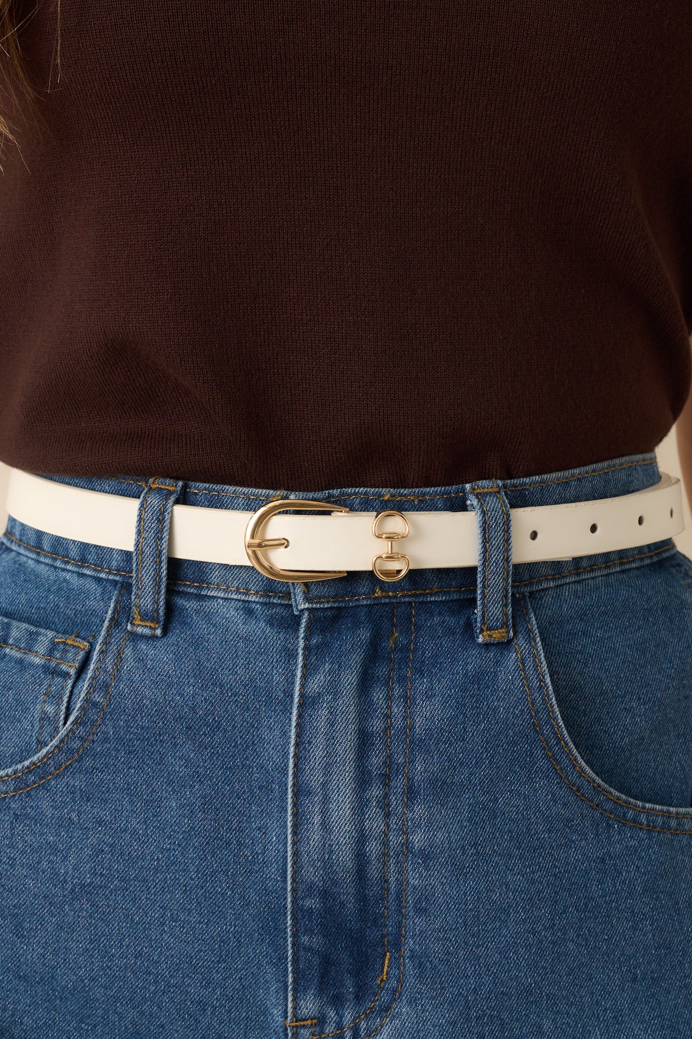 Here All Along Ivory Faux Leather Horseshoe Buckle Belt