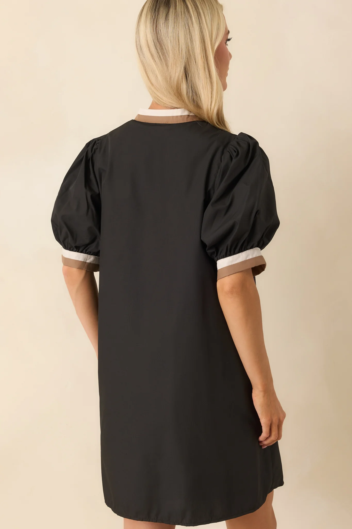 Chose The Day Black Cotton Contrast Trim Puff Sleeve Mini Dress