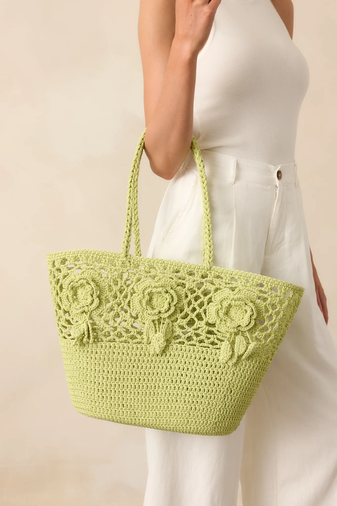 All The Right Details Bright Green Woven Structured Tote Handbag