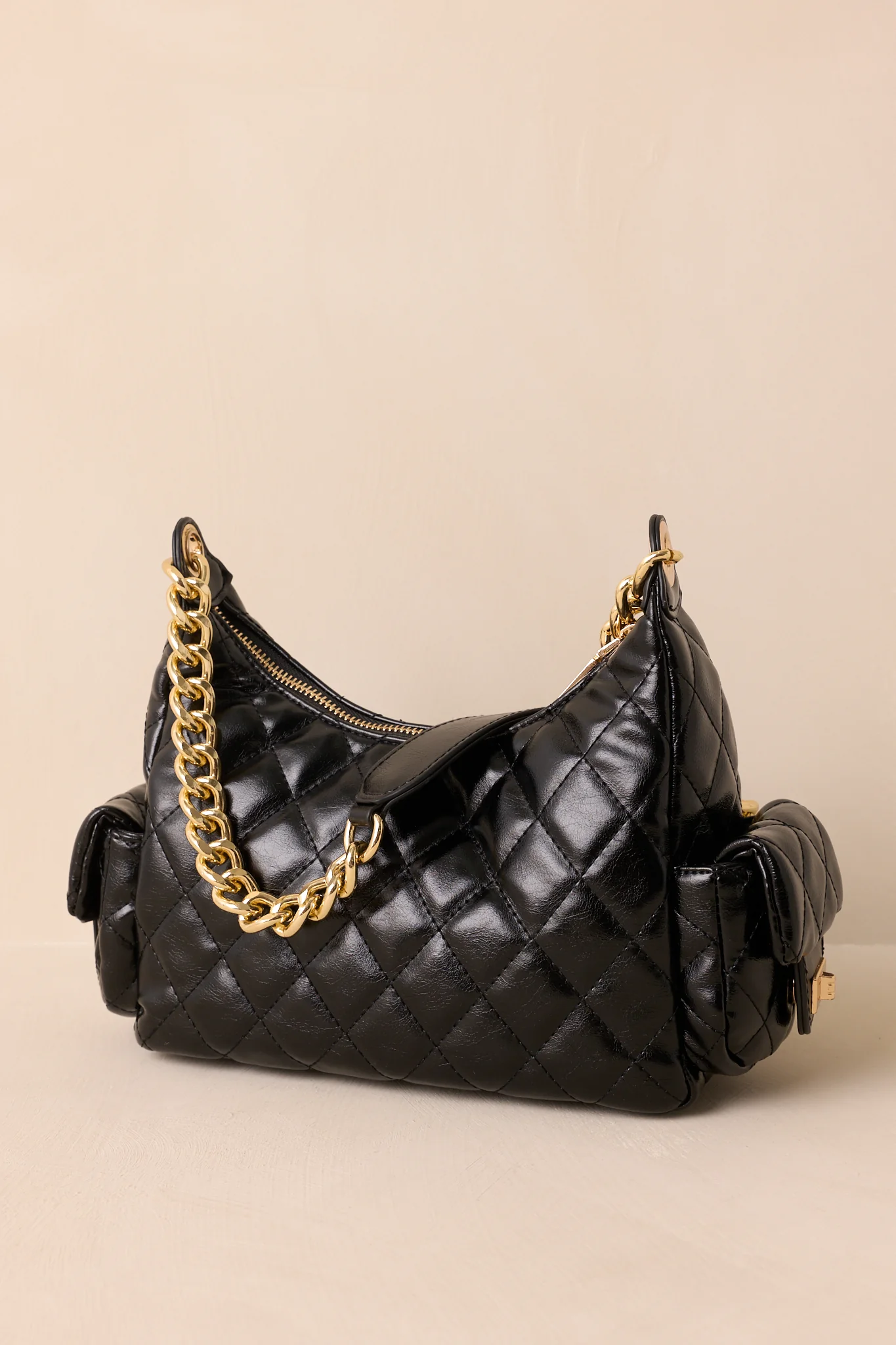 Little Something Extra Black Faux Leather Quilted Handbag