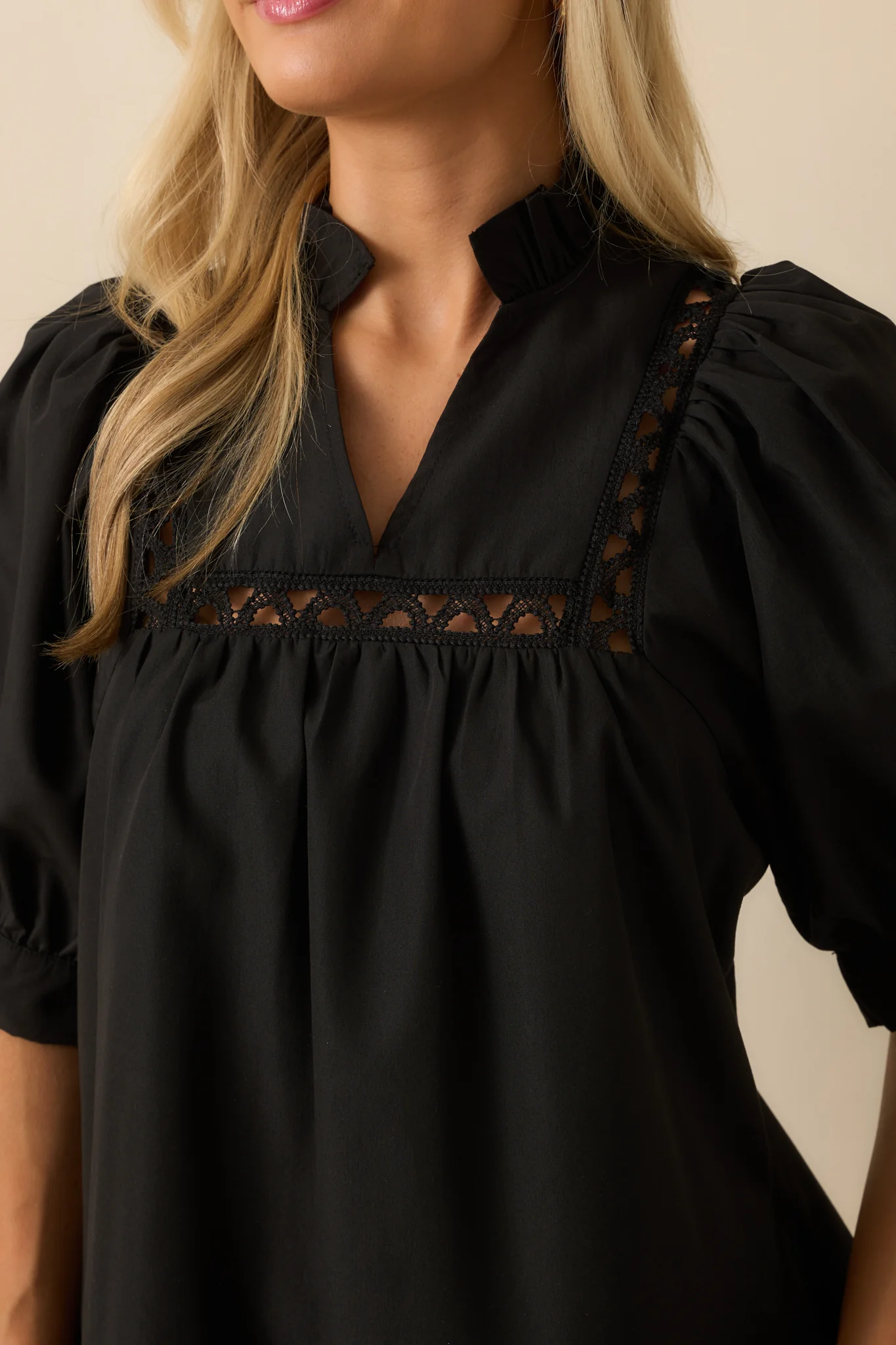 Feels Just Right Black Puff Sleeve Embroidered Eyelet Mini Dress