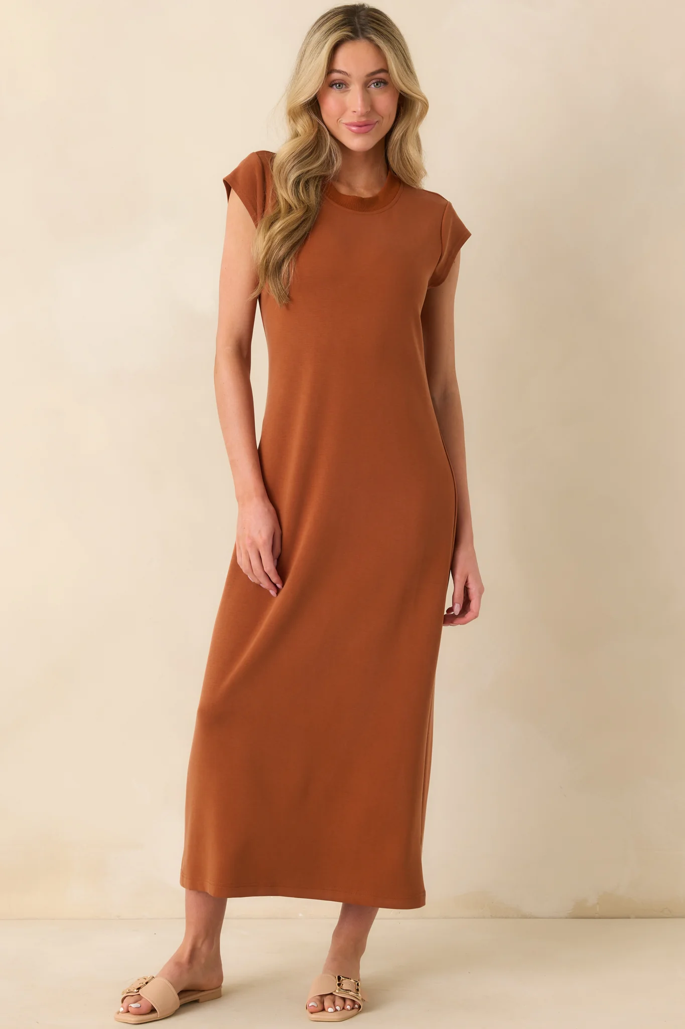 Take The Long Way Home Rust Orange Cap Sleeve Maxi Dress
