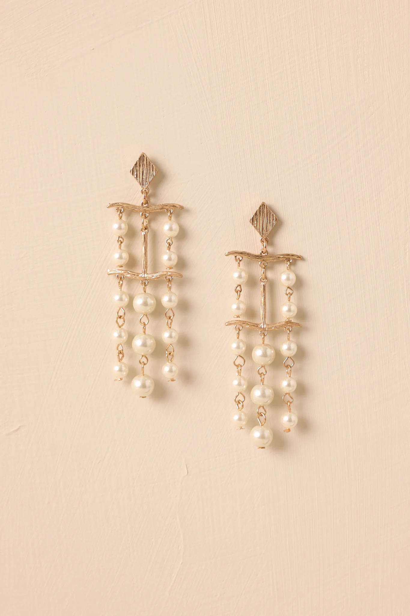 Ending On A High Note Gold Ivory Pearl Chandelier Drop Earrings