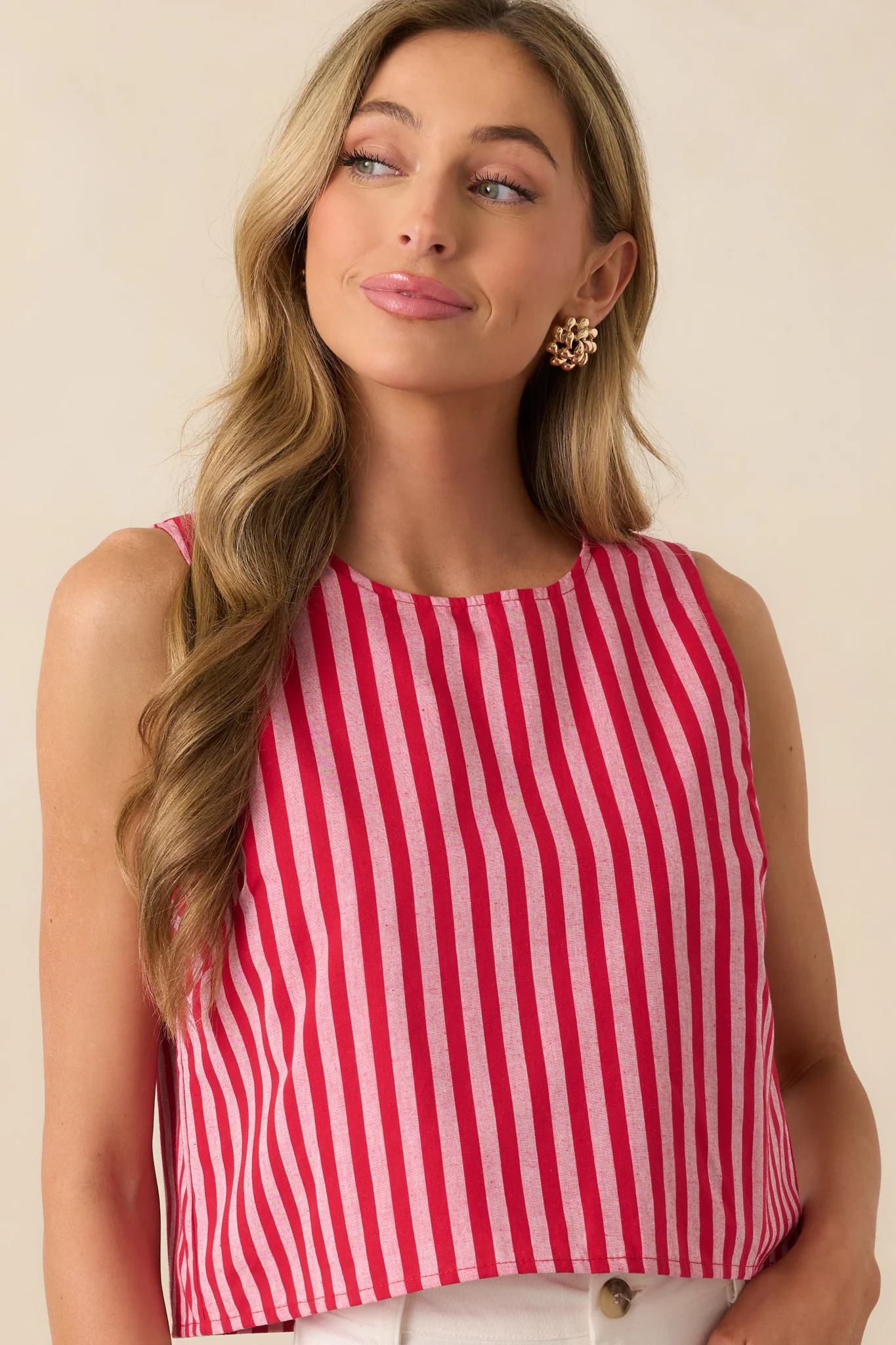 Be The Change Red Stripe Cotton Sleeveless Crop Top