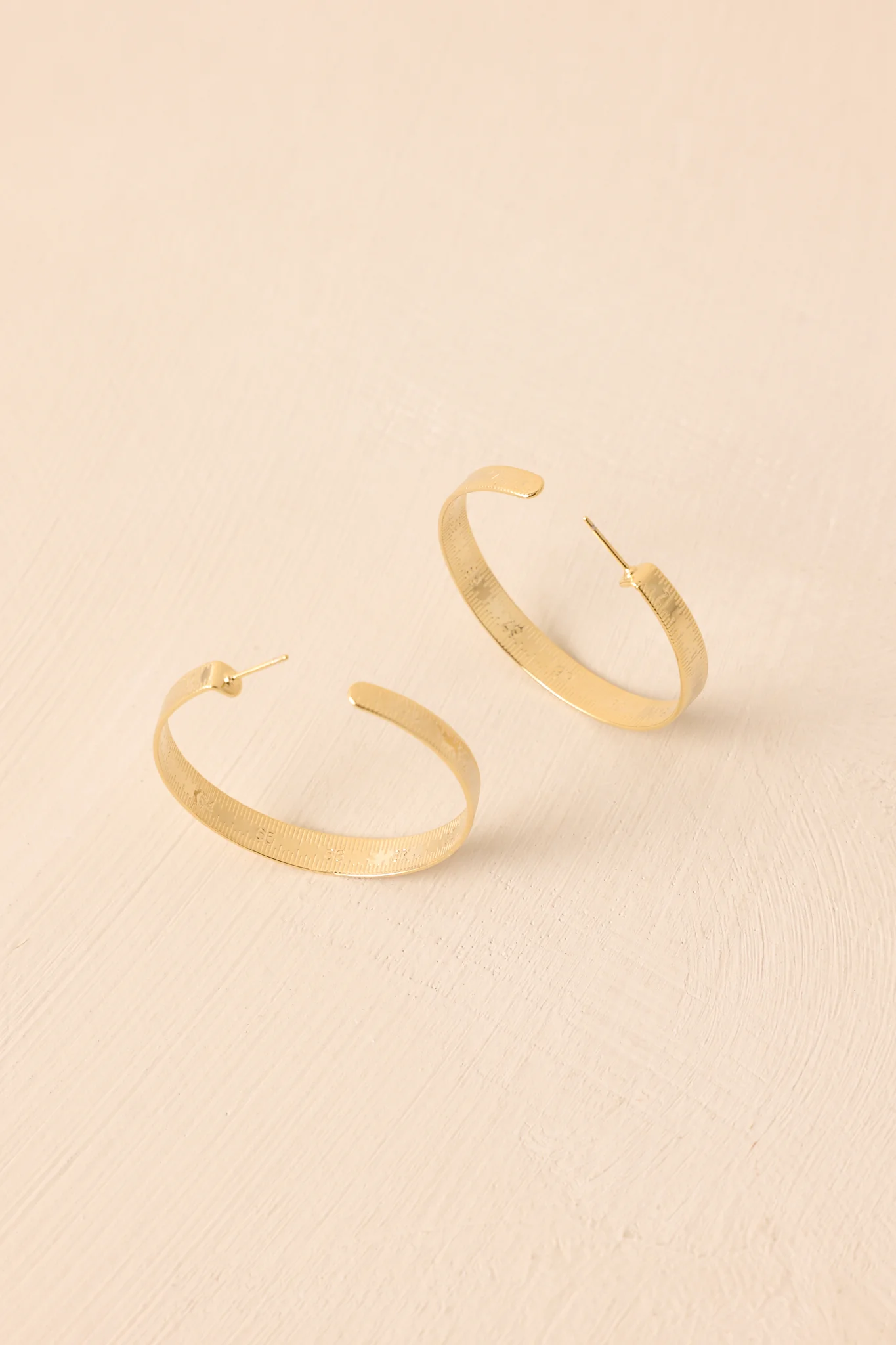 Taking Measurements Gold Textured Ruler Hoop Earrings