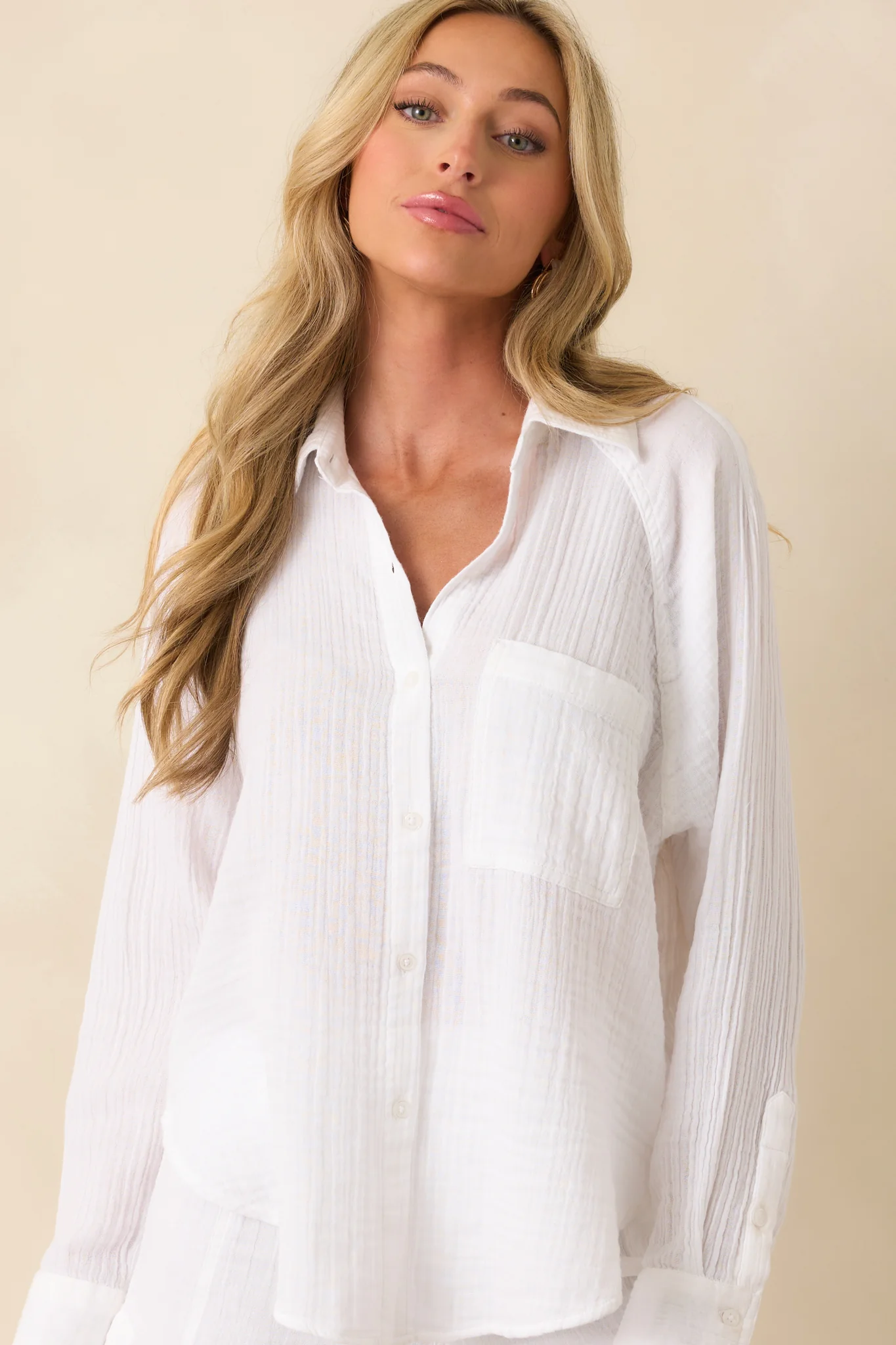 Z Supply White Cotton Perfect Airy Gauze Button Up Top