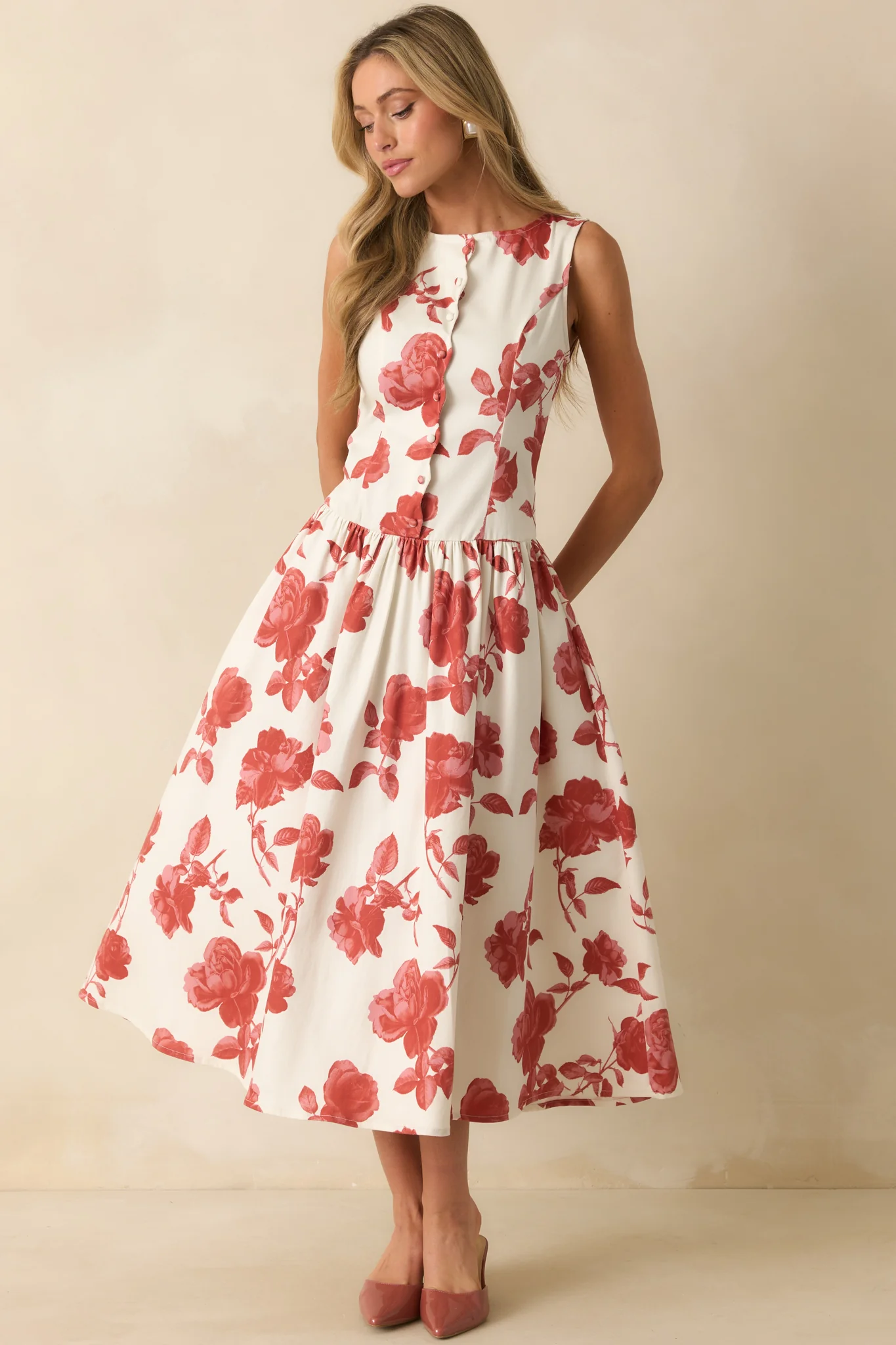 The Best Possible Way Brick Red Floral Print Cotton Maxi Dress