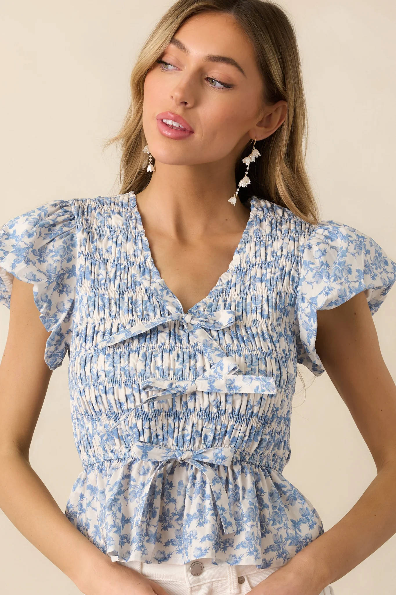 Wildflower Valley Light Blue Floral Cotton Puff Sleeve Top