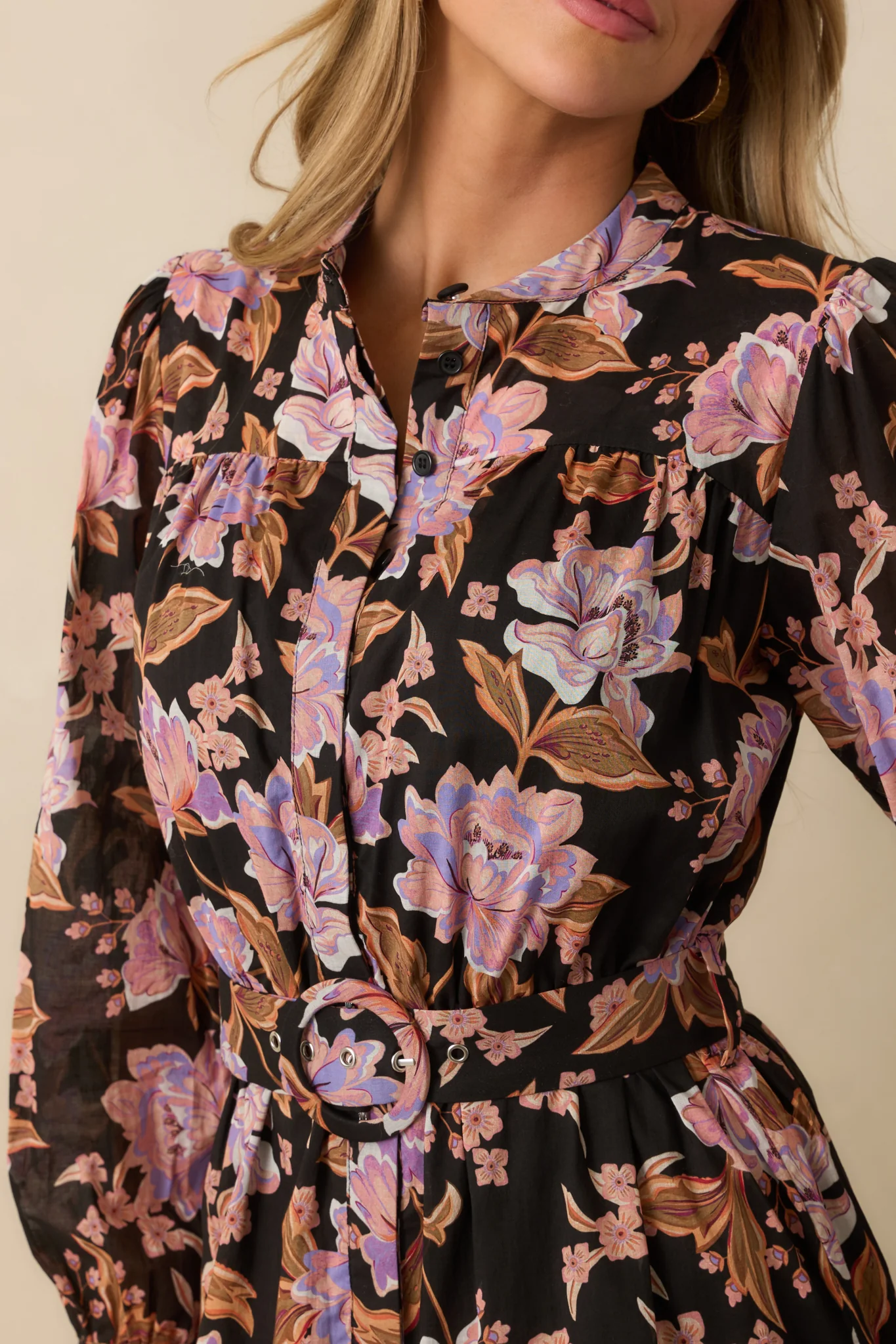 MINKPINK Black Multi Floral Print Cotton Willow Belted Mini Dress