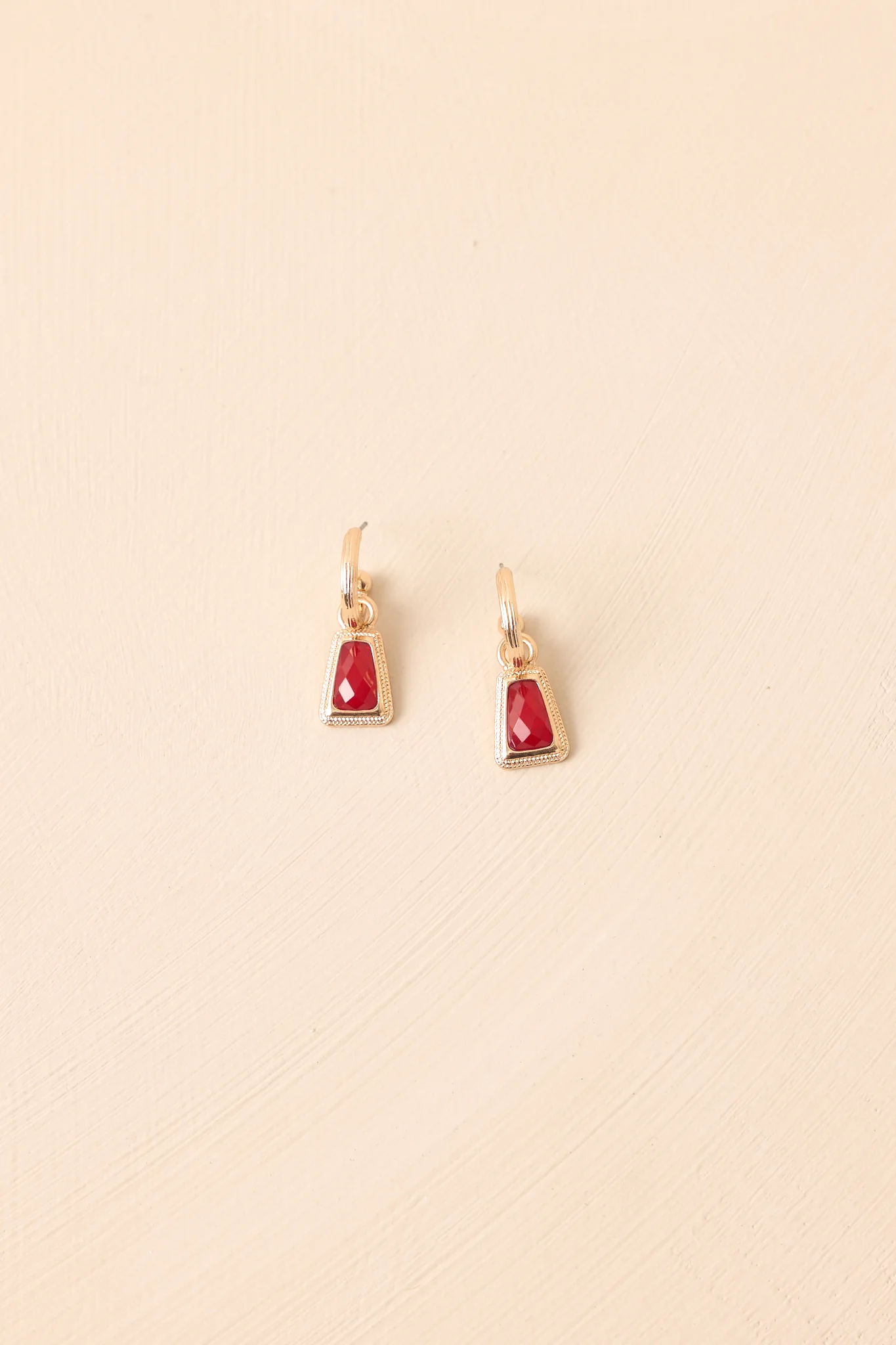 Early Morning Sunrise Gold Textured Red Stone Drop Earrings
