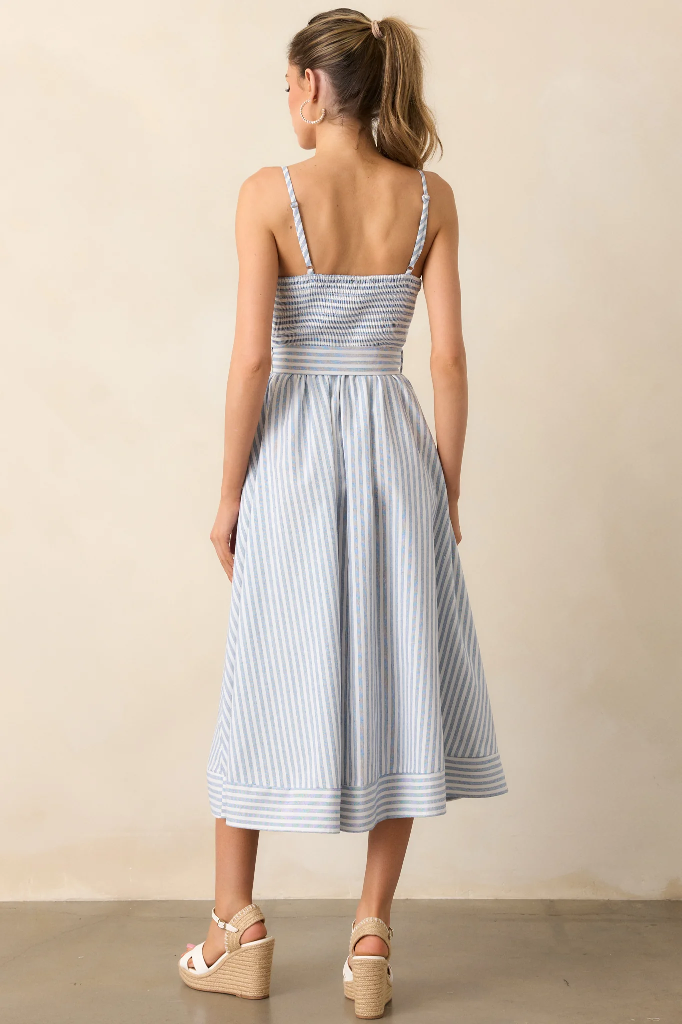 Every Little Thing Light Blue Stripe Belted Midi Dress
