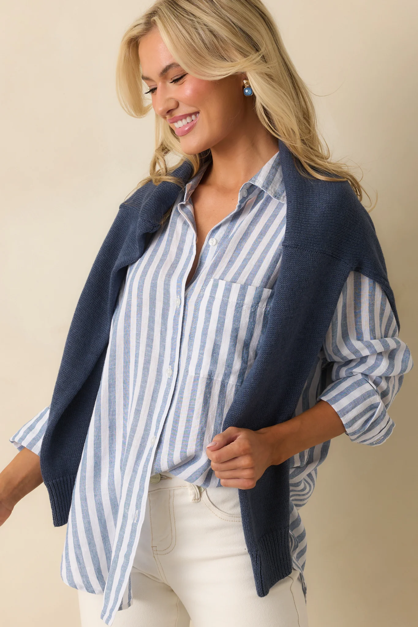 Z Supply Blue Perfect Linen Striped Top