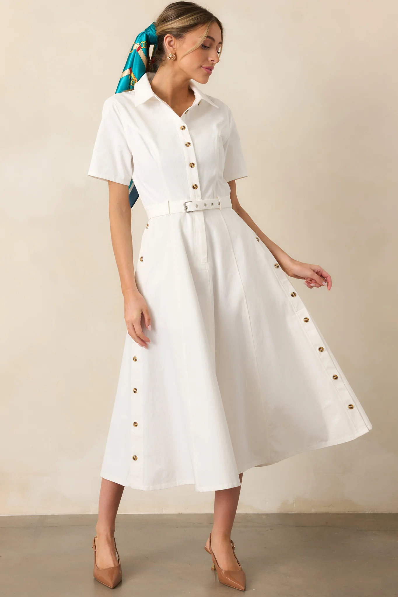 Making It Right White Cotton Belted Maxi Dress