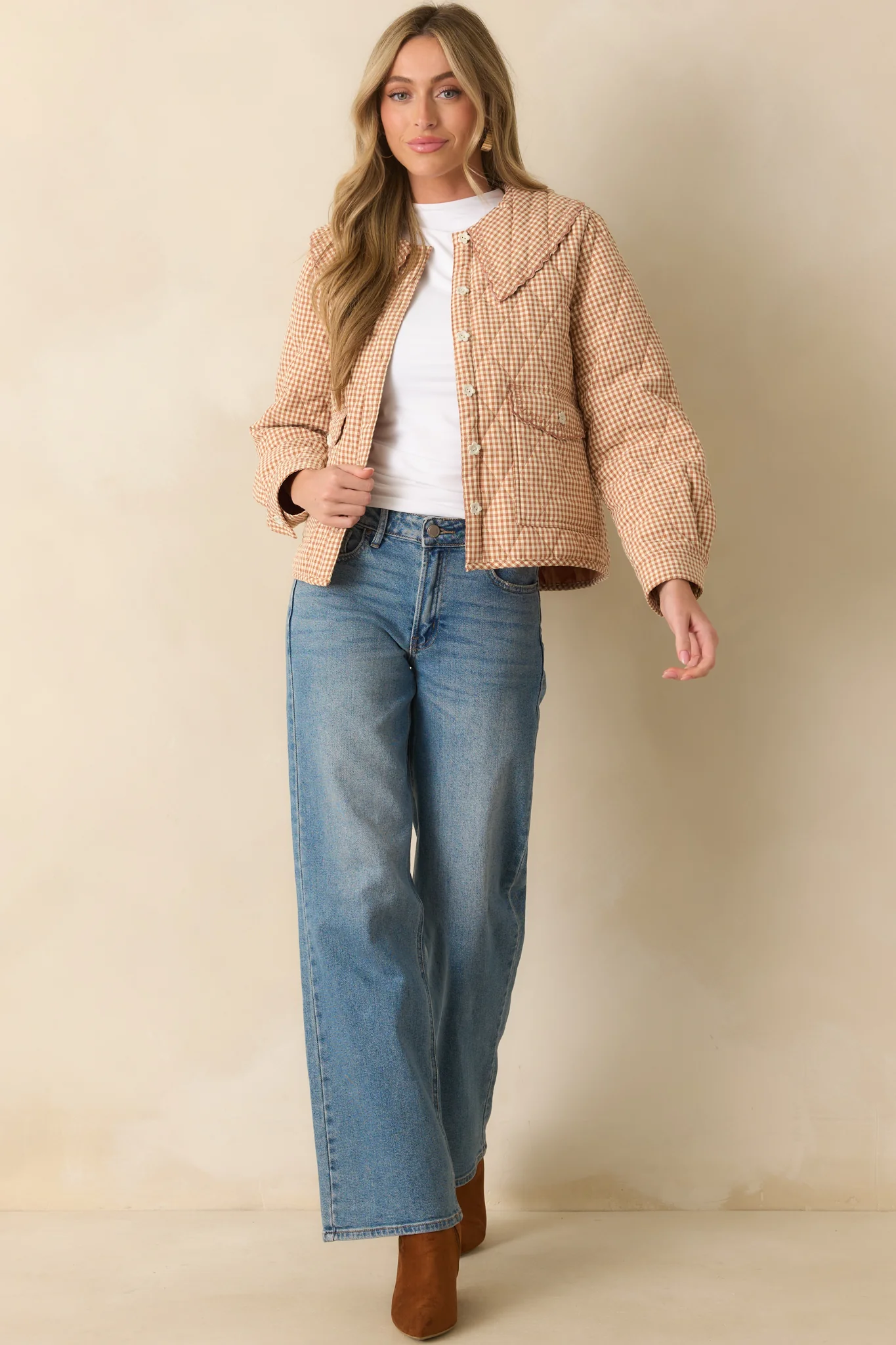 Easier Than You Think Light Rust Gingham Quilted Jacket