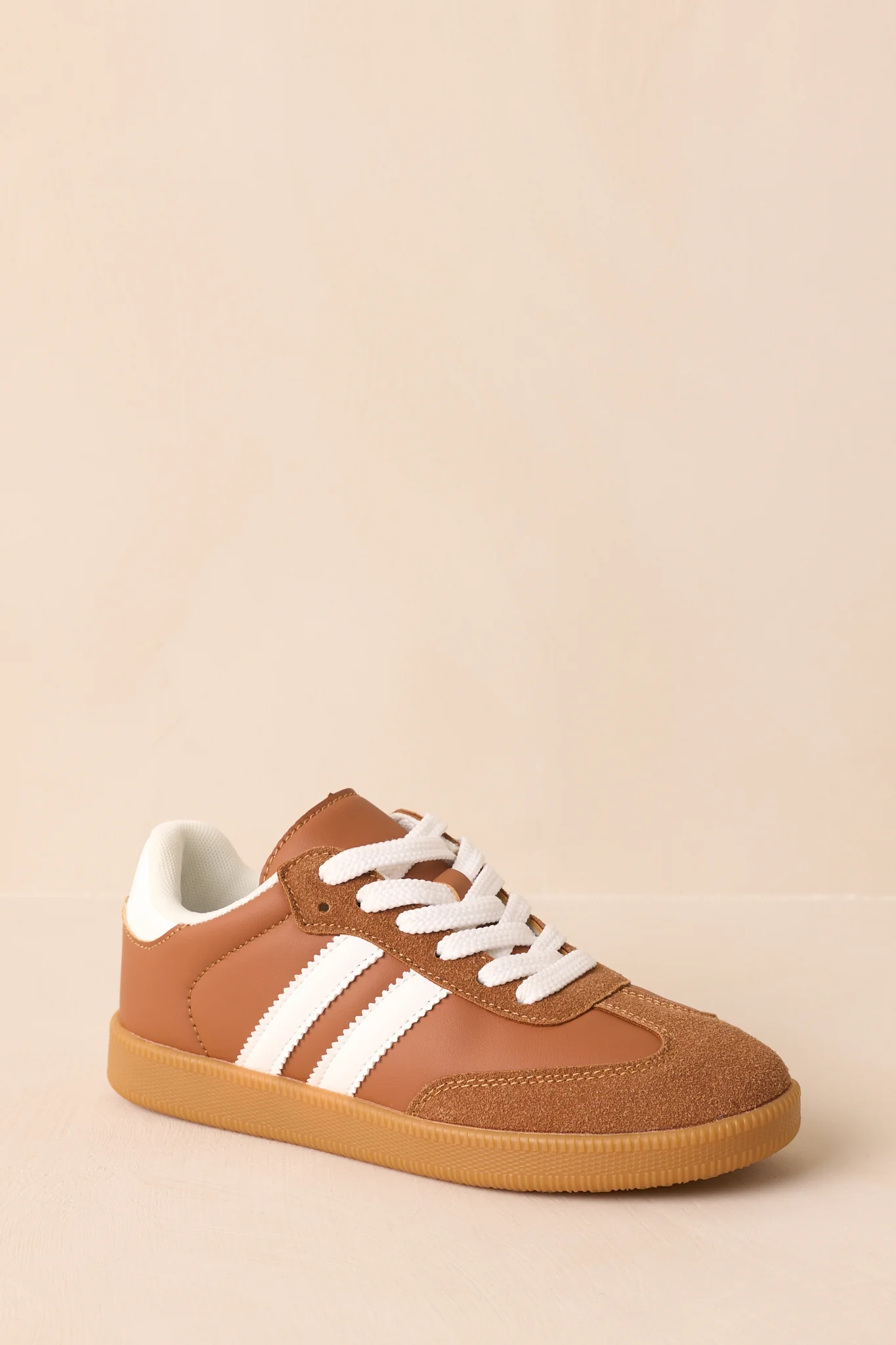 Bring The Good Vibes Caramel Brown Faux Leather Lace-Up Sneakers