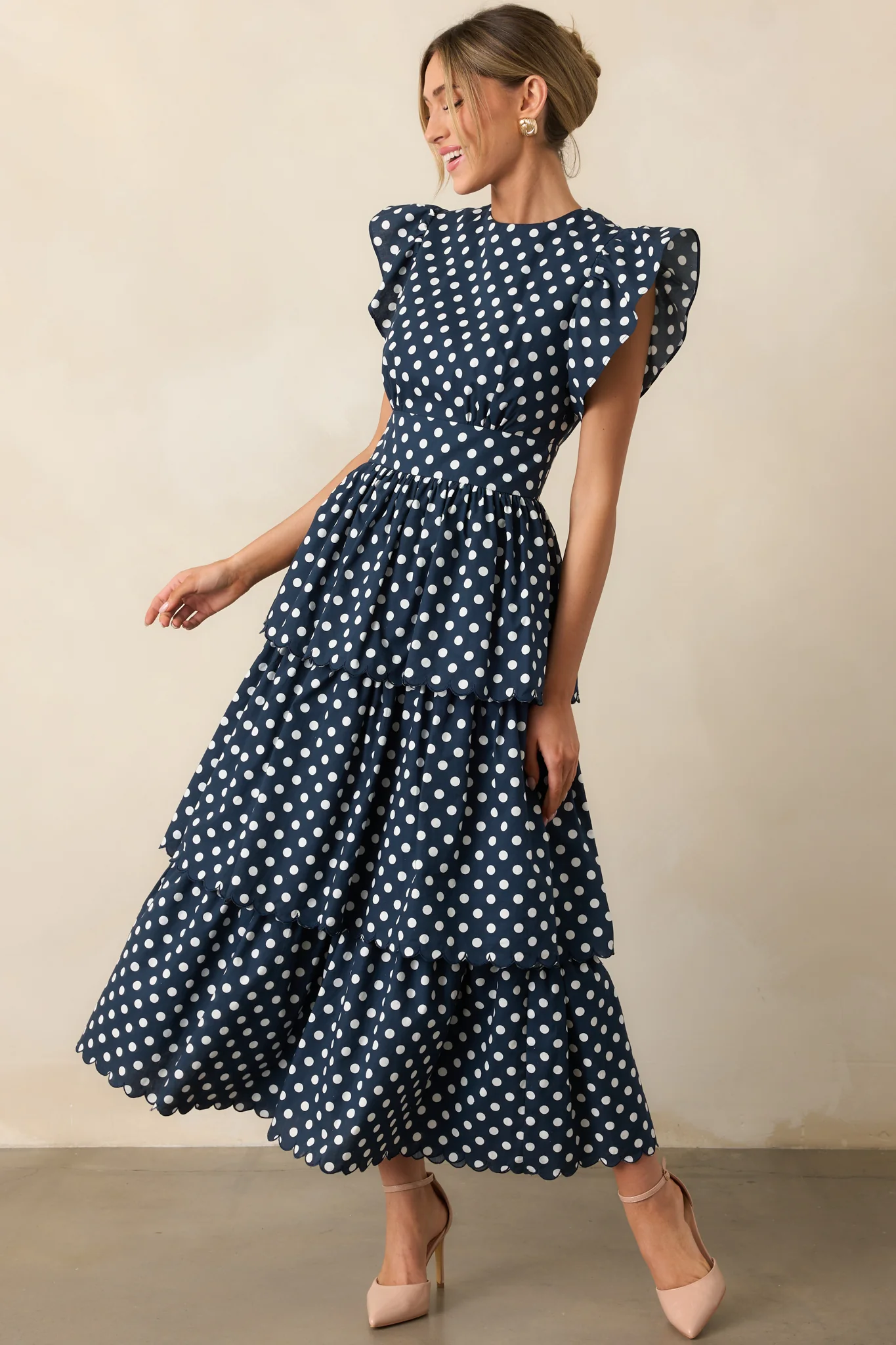Prosperina Chelsea Navy Polka Dot Cotton Maxi Dress