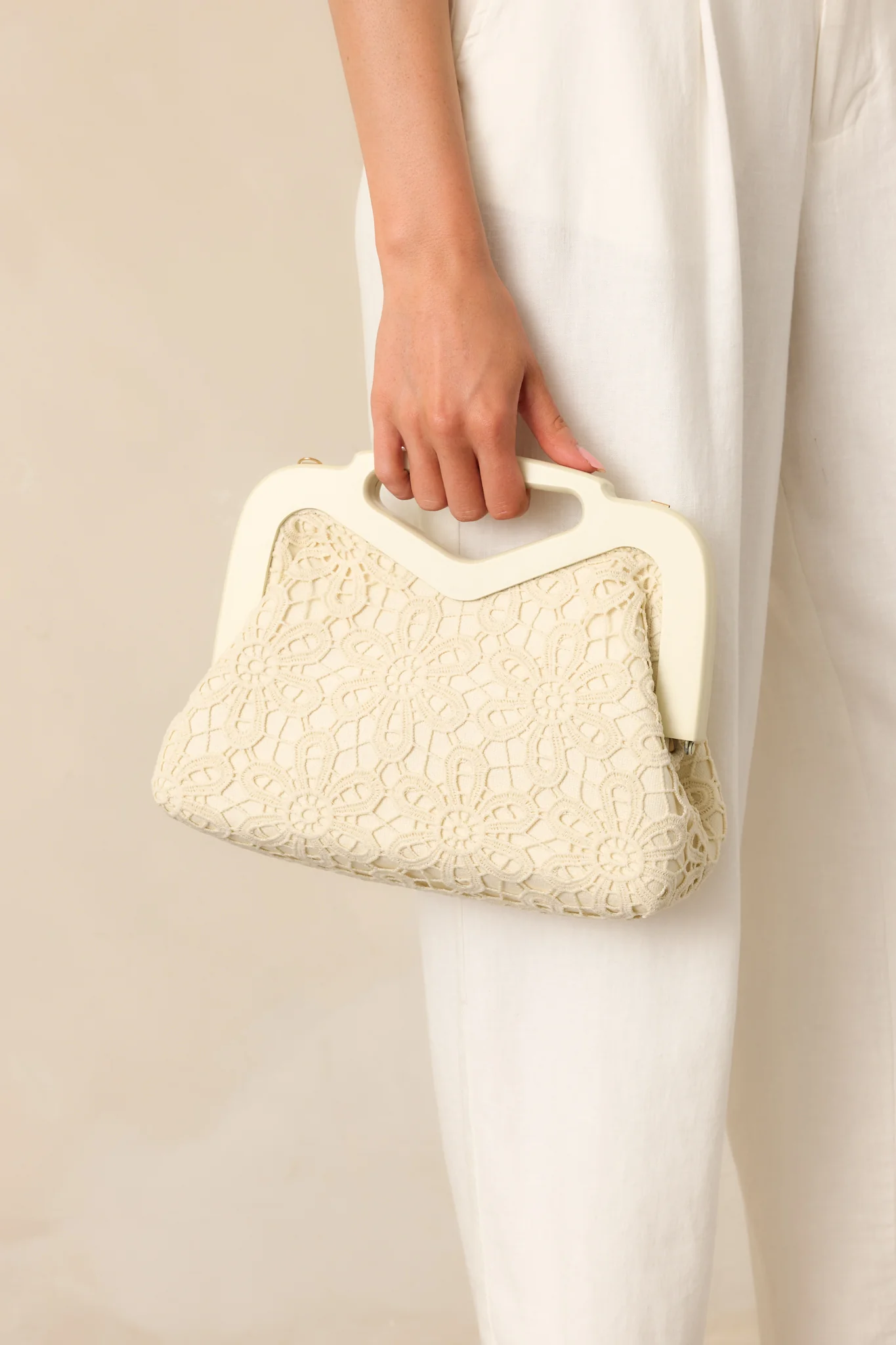 Matching The Vibe Ivory Lace Embroidered Handbag