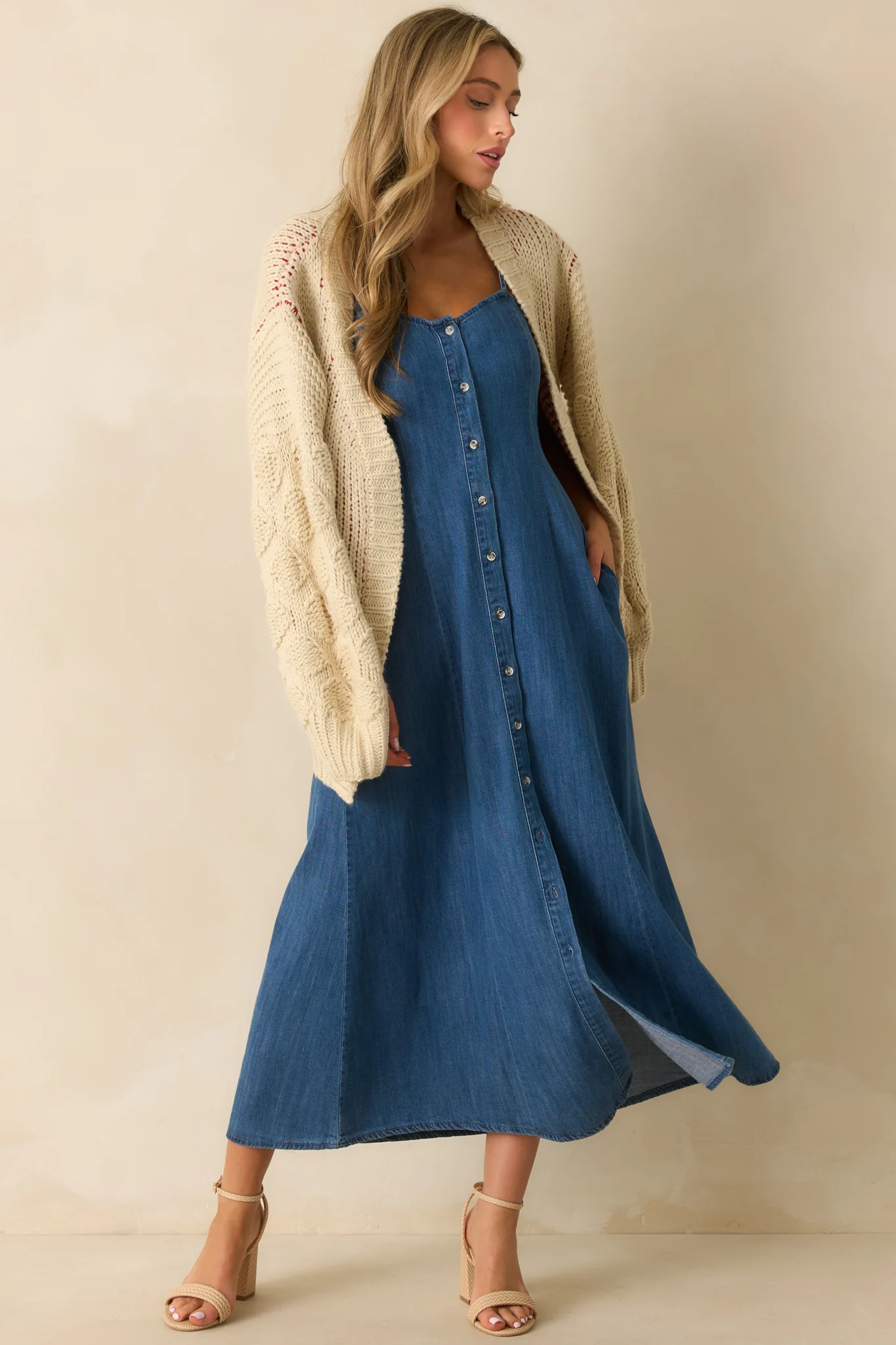 Z Supply Medium Wash Cotton Angel Eyes Denim Midi Dress